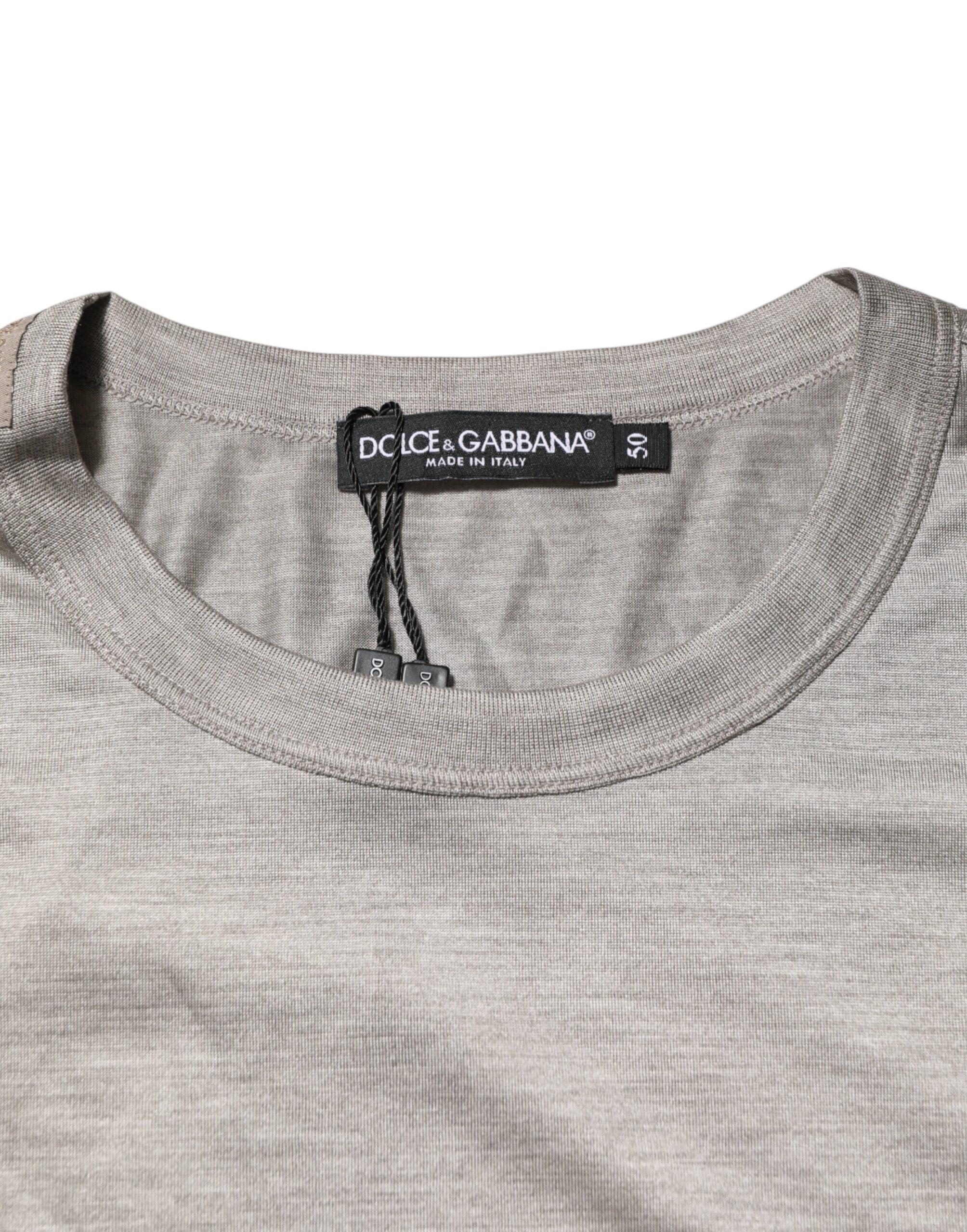 Dolce & Gabbana Beigefarbenes Haselnuss-Baumwoll-Kurzarmhemd-T-Shirt