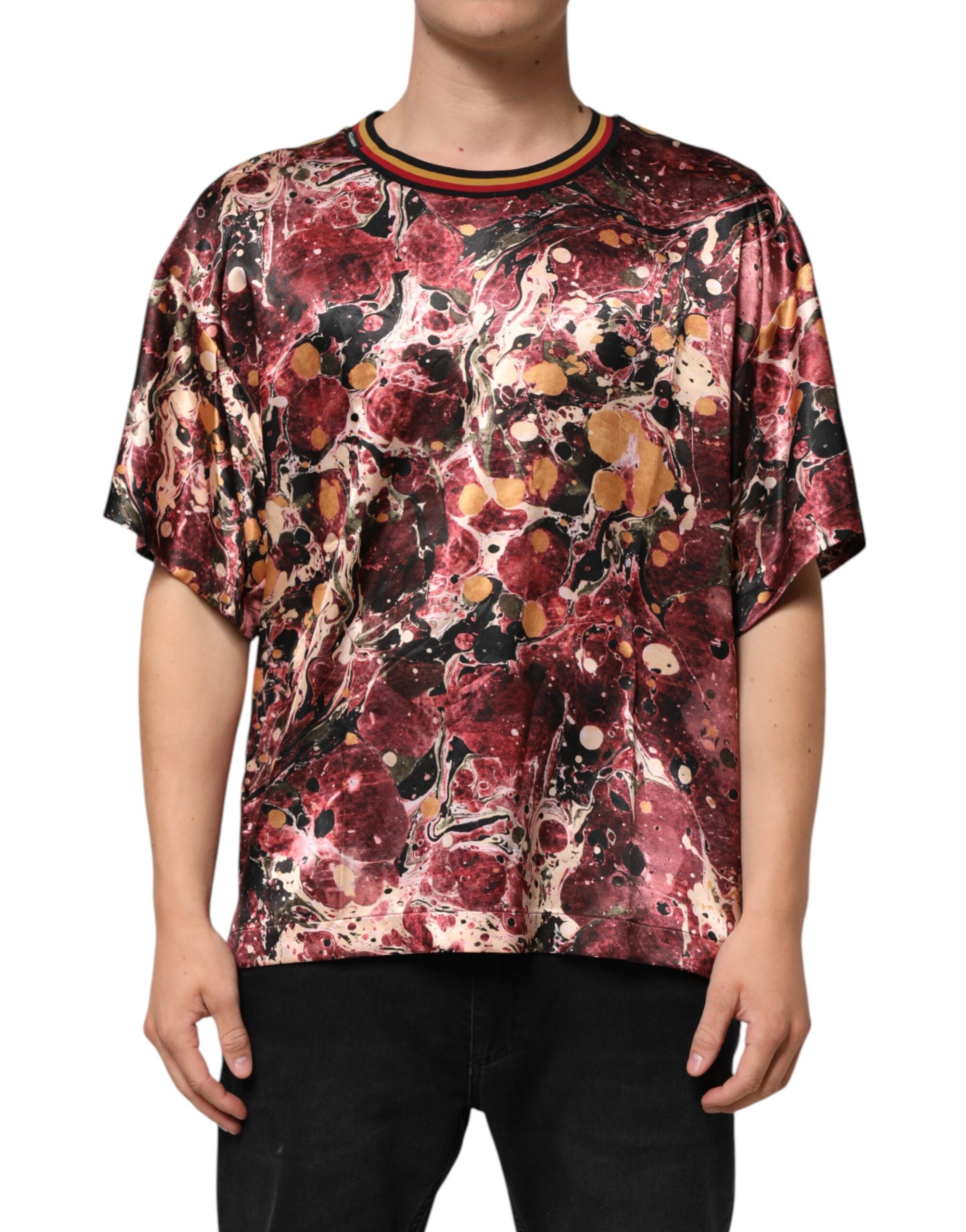 Dolce & Gabbana Mehrfarbiges Polyester-T-Shirt mit Marmordruck in Übergröße