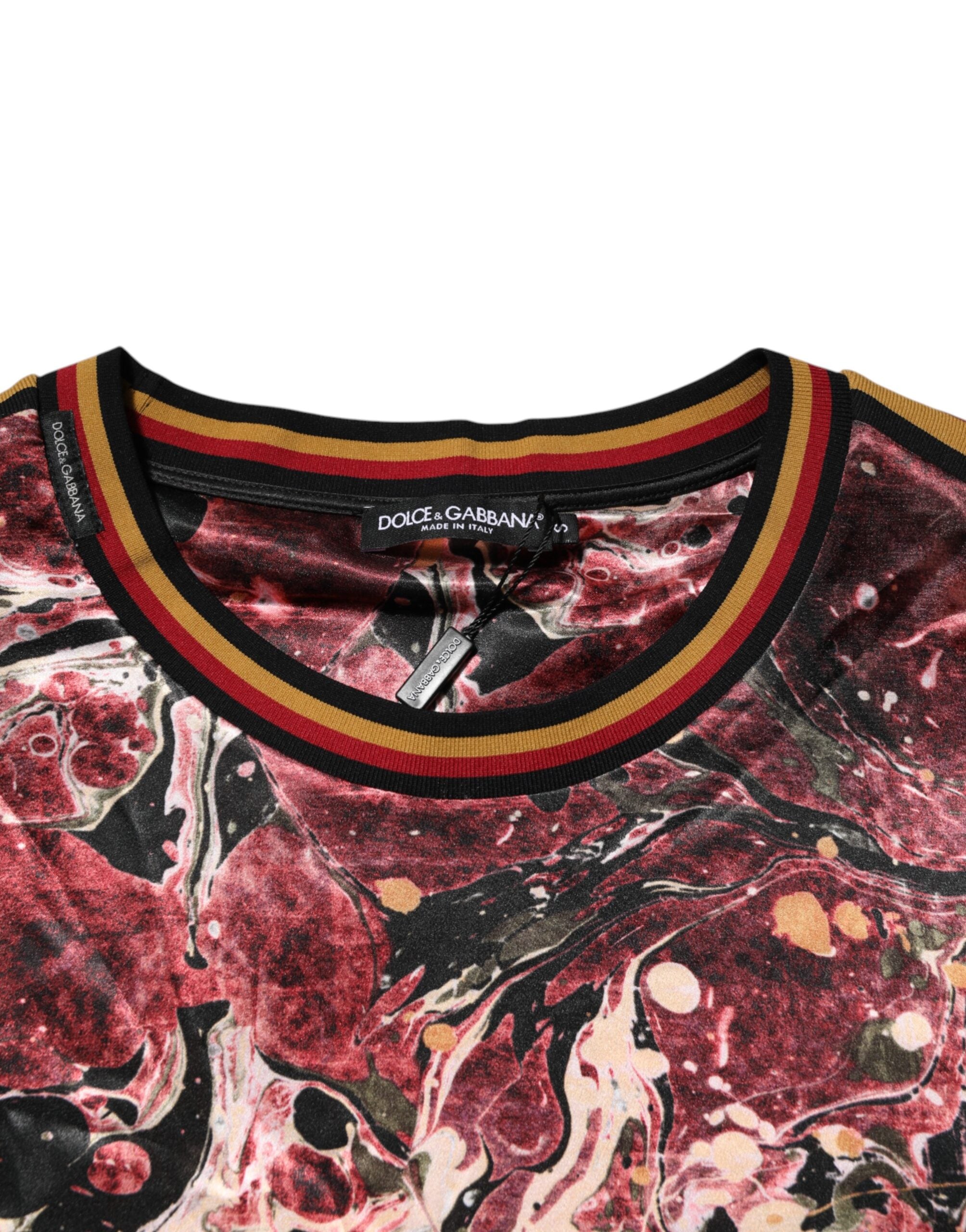 Dolce & Gabbana Mehrfarbiges Polyester-T-Shirt mit Marmordruck in Übergröße