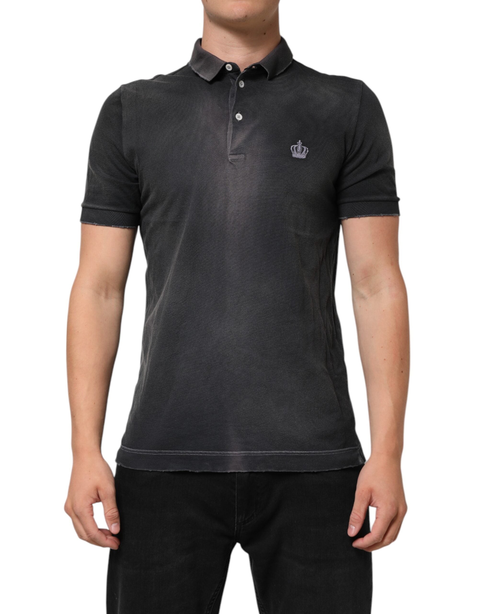 Dolce & Gabbana Graues Baumwoll-Polo-T-Shirt mit Kragen für Männer