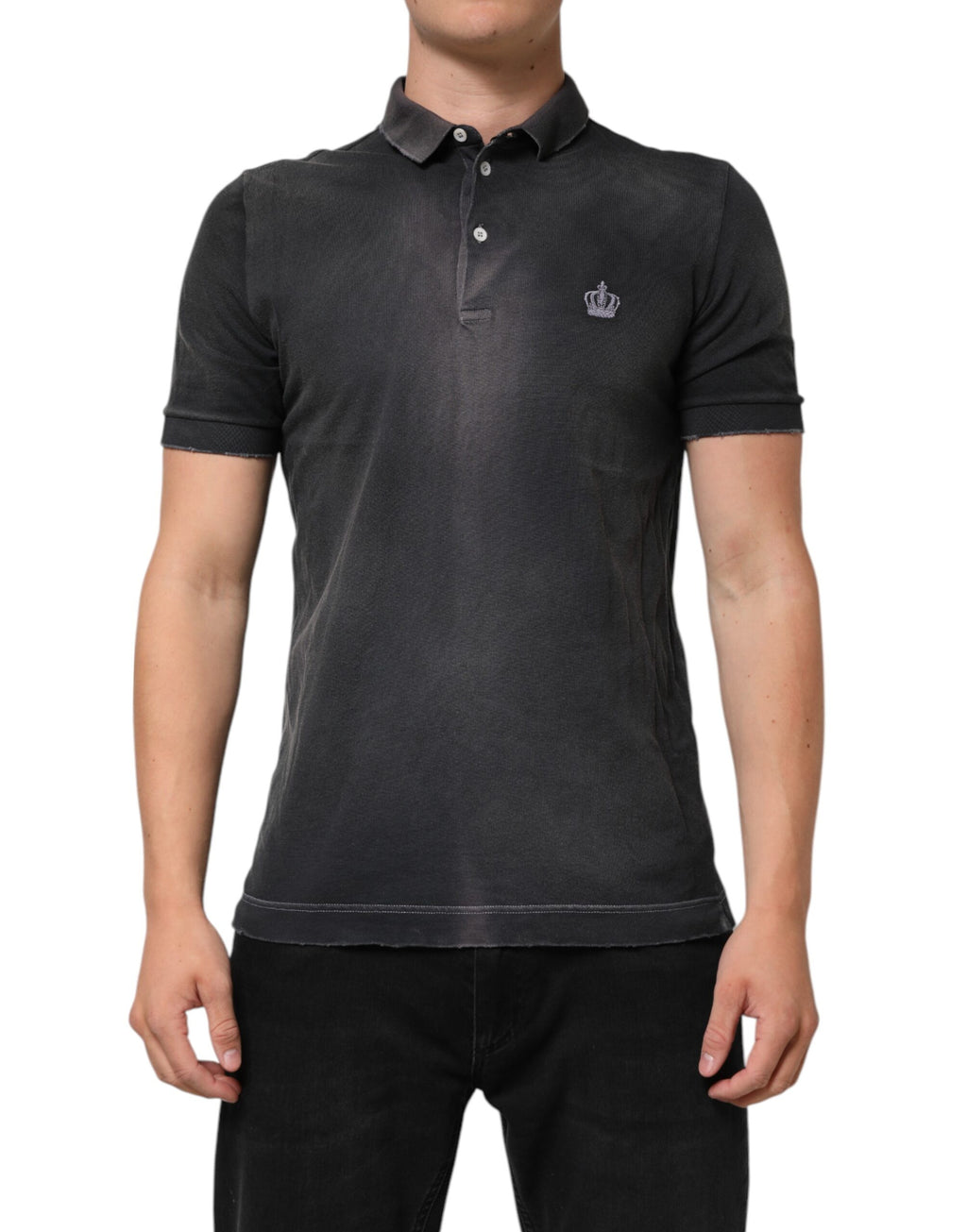 Dolce & Gabbana Graues Baumwoll-Polo-T-Shirt mit Kragen für Männer