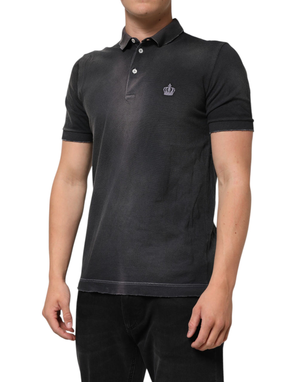 Dolce & Gabbana Graues Baumwoll-Polo-T-Shirt mit Kragen für Männer