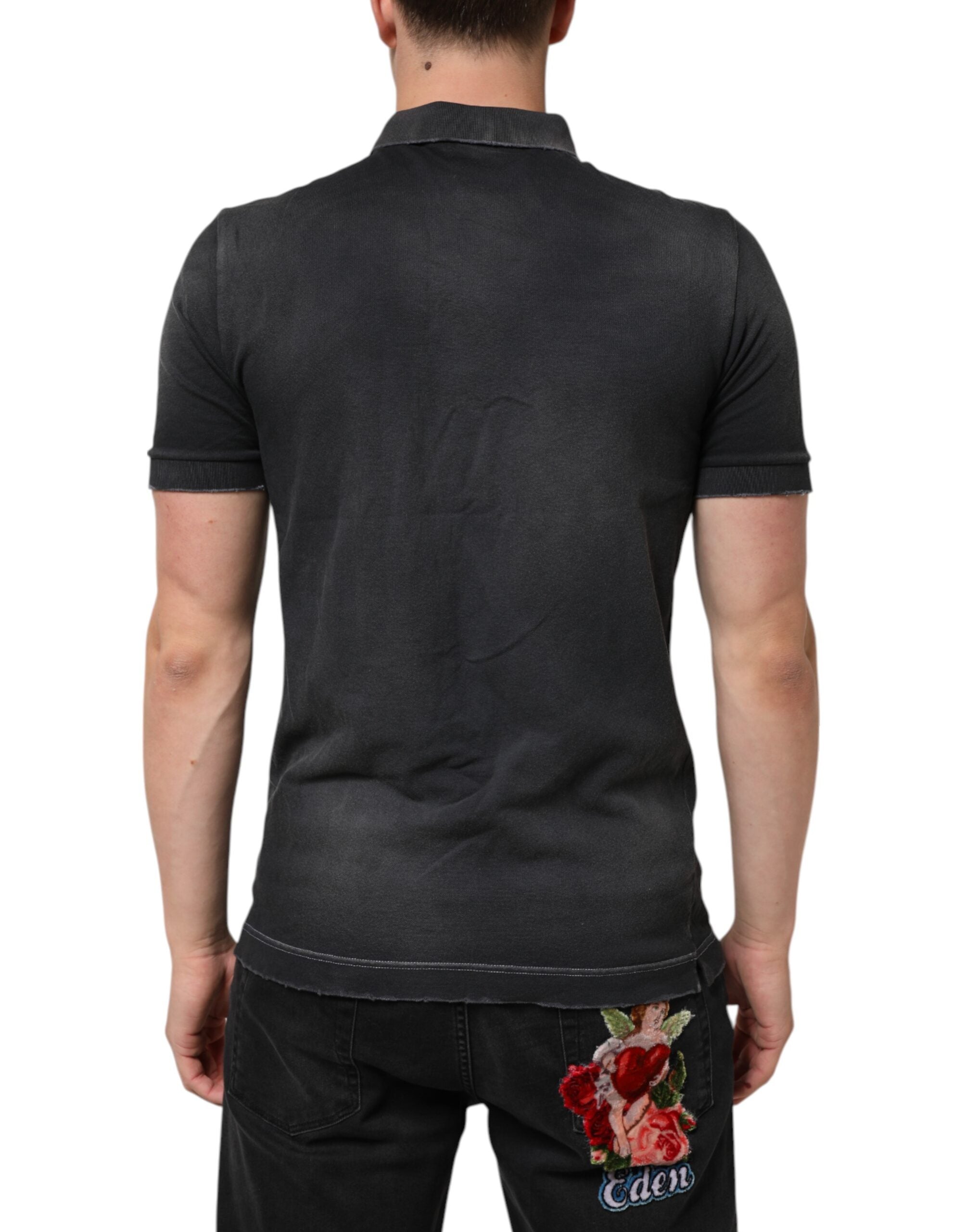 Dolce & Gabbana Graues Baumwoll-Polo-T-Shirt mit Kragen für Männer