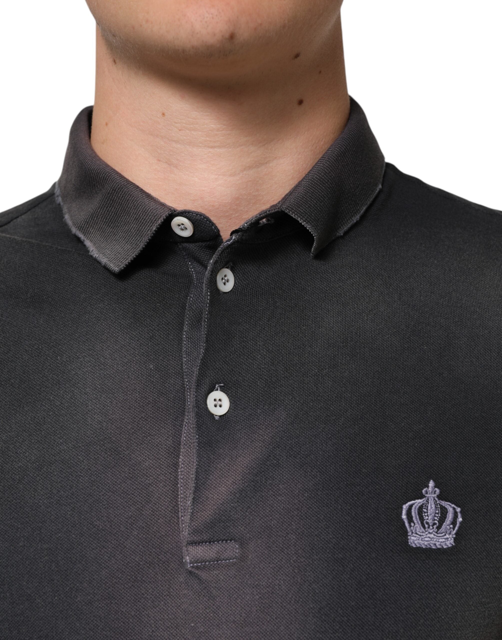 Dolce & Gabbana Graues Baumwoll-Polo-T-Shirt mit Kragen für Männer