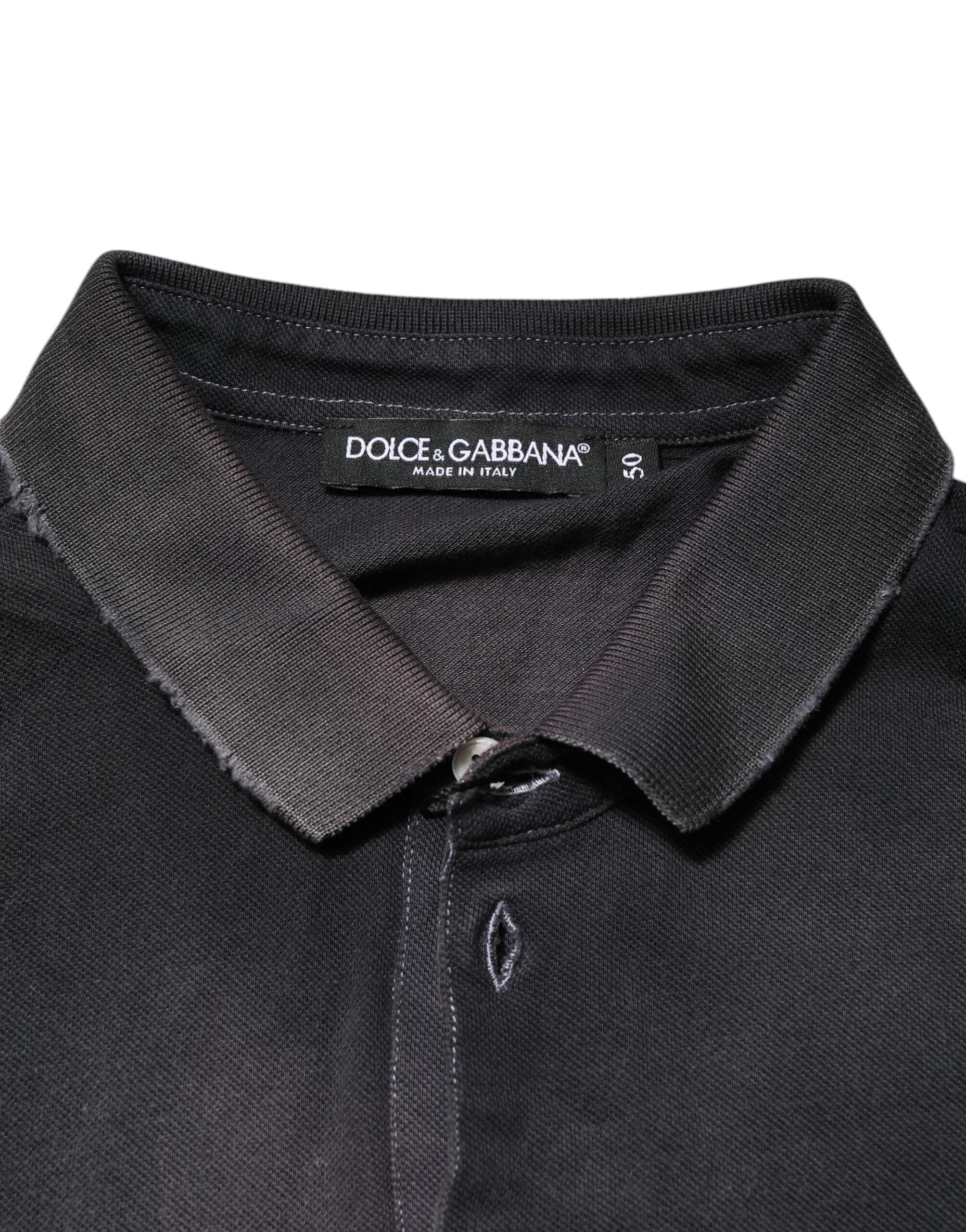 Dolce & Gabbana Graues Baumwoll-Polo-T-Shirt mit Kragen für Männer