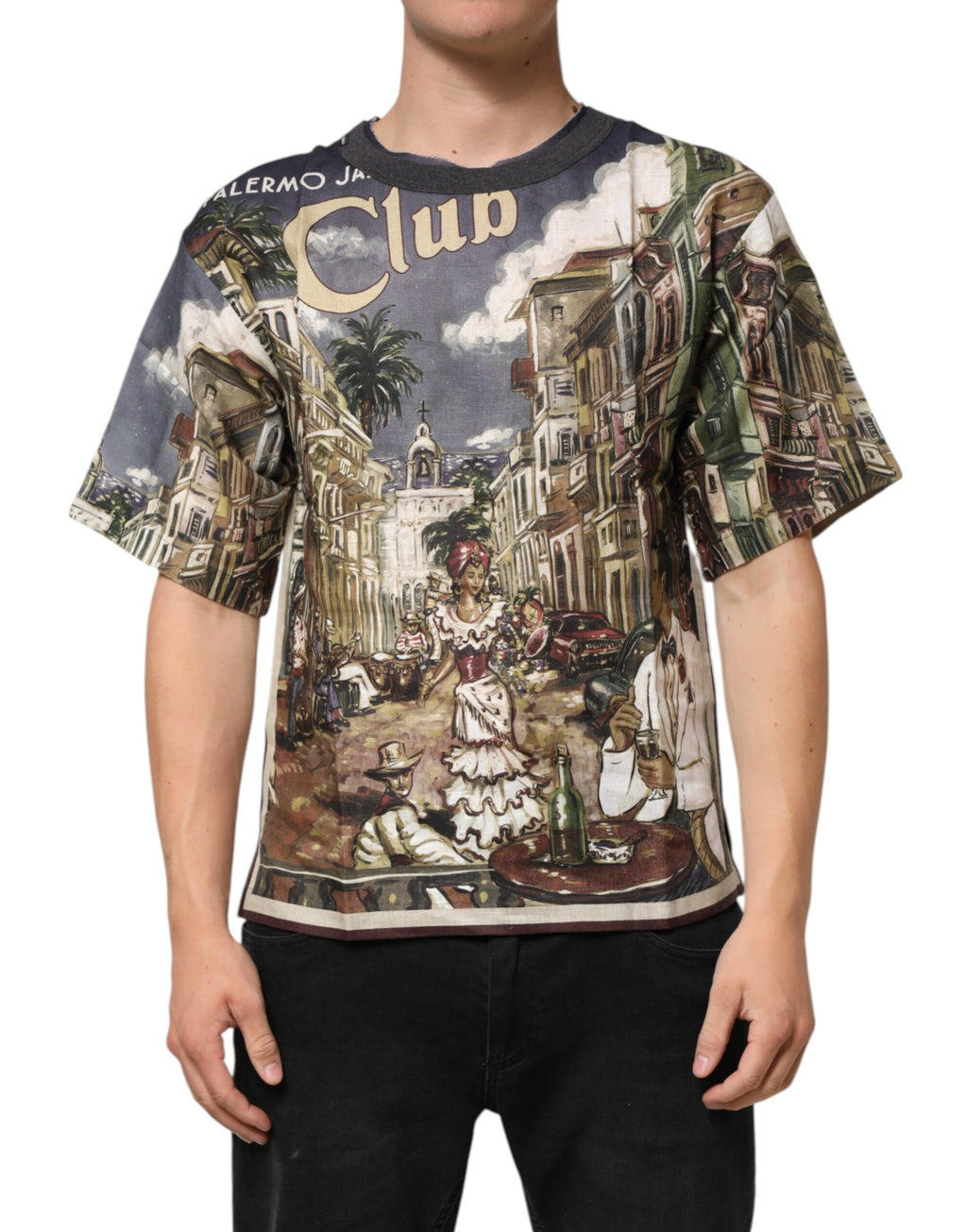 Dolce & Gabbana Palermo Jazz Club Leinen-T-Shirt mit Rundhalsausschnitt für Männer