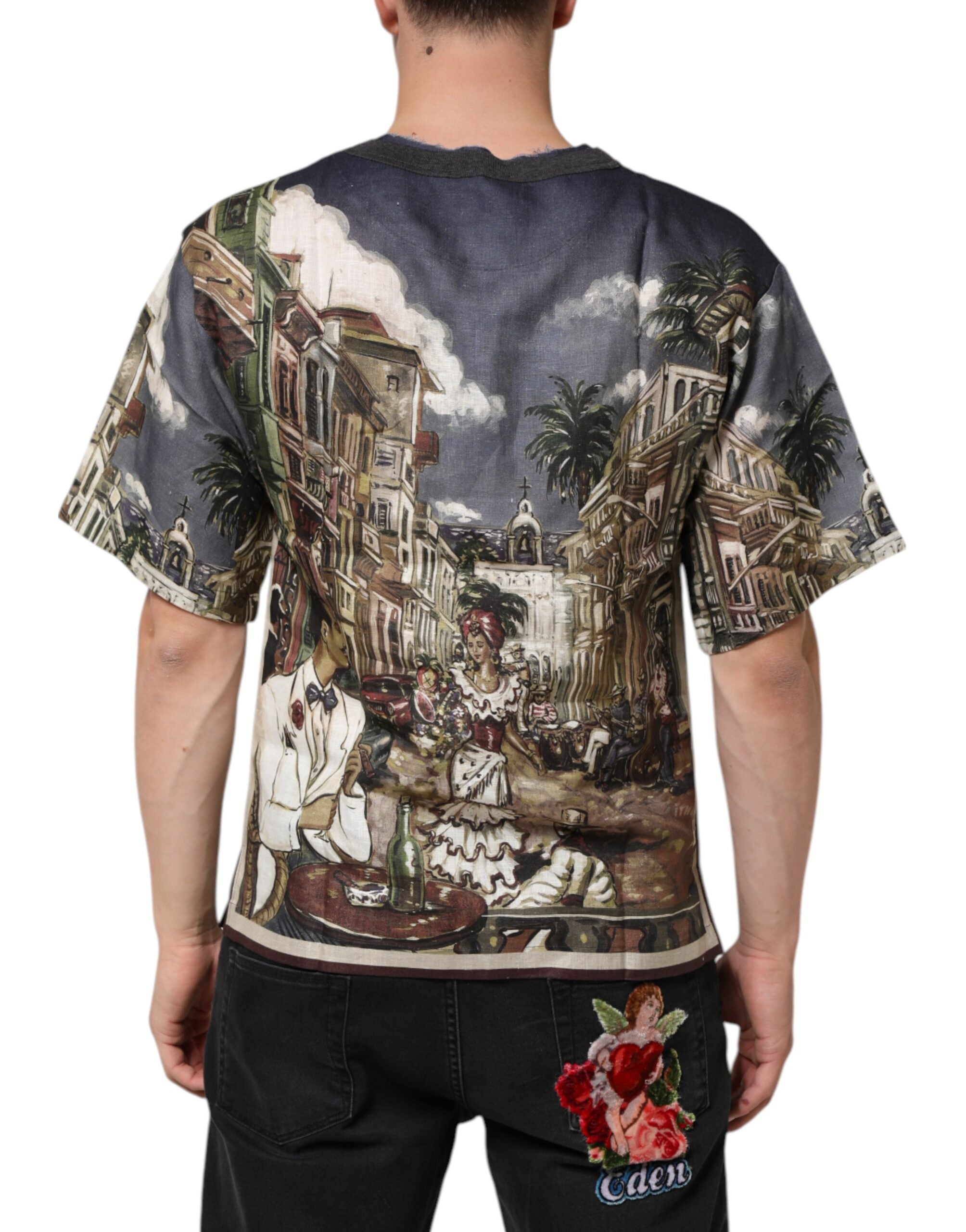 Dolce & Gabbana Palermo Jazz Club Leinen-T-Shirt mit Rundhalsausschnitt für Männer