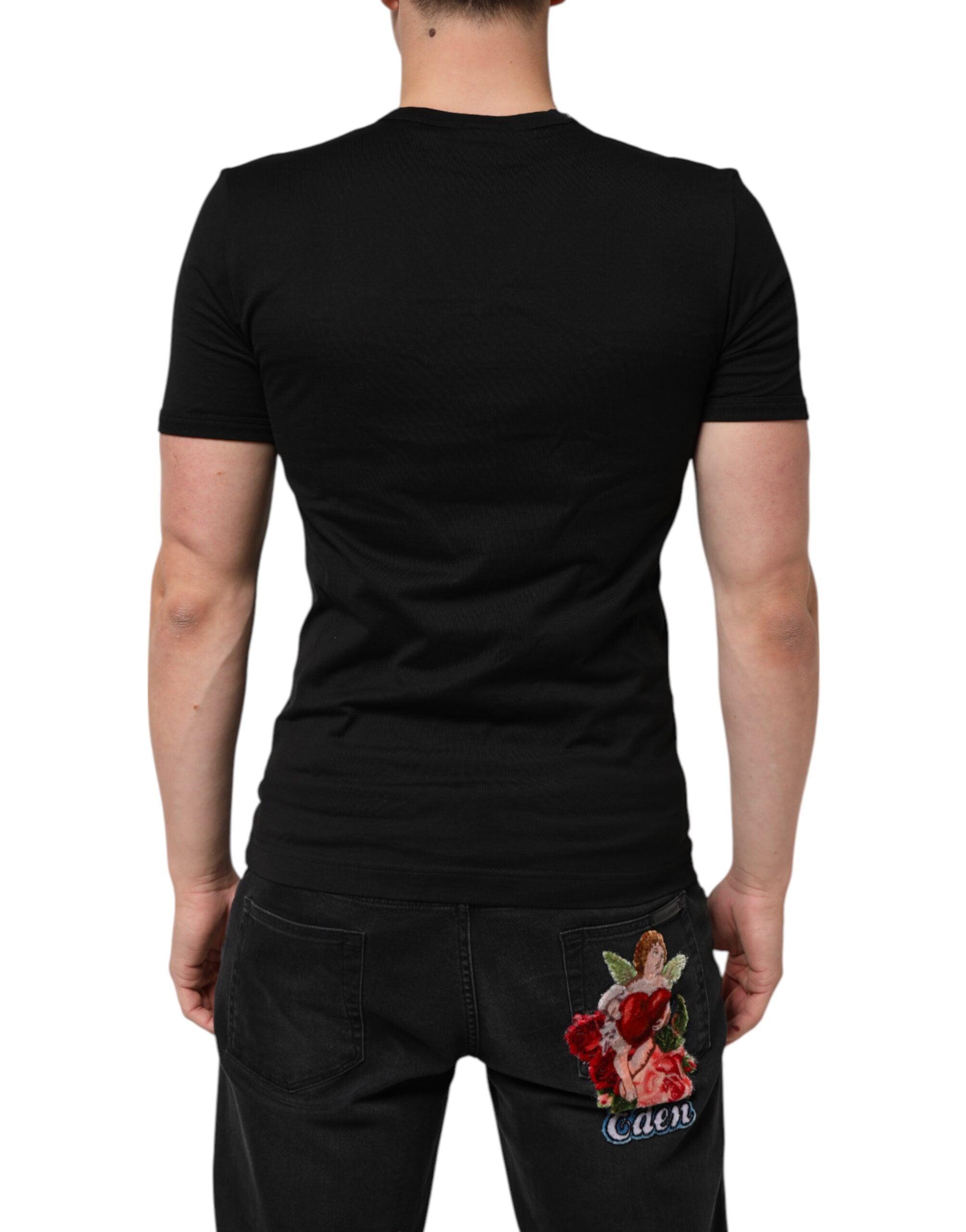 Dolce & Gabbana Schwarzes einfarbiges Baumwoll-T-Shirt mit V-Ausschnitt für Männer