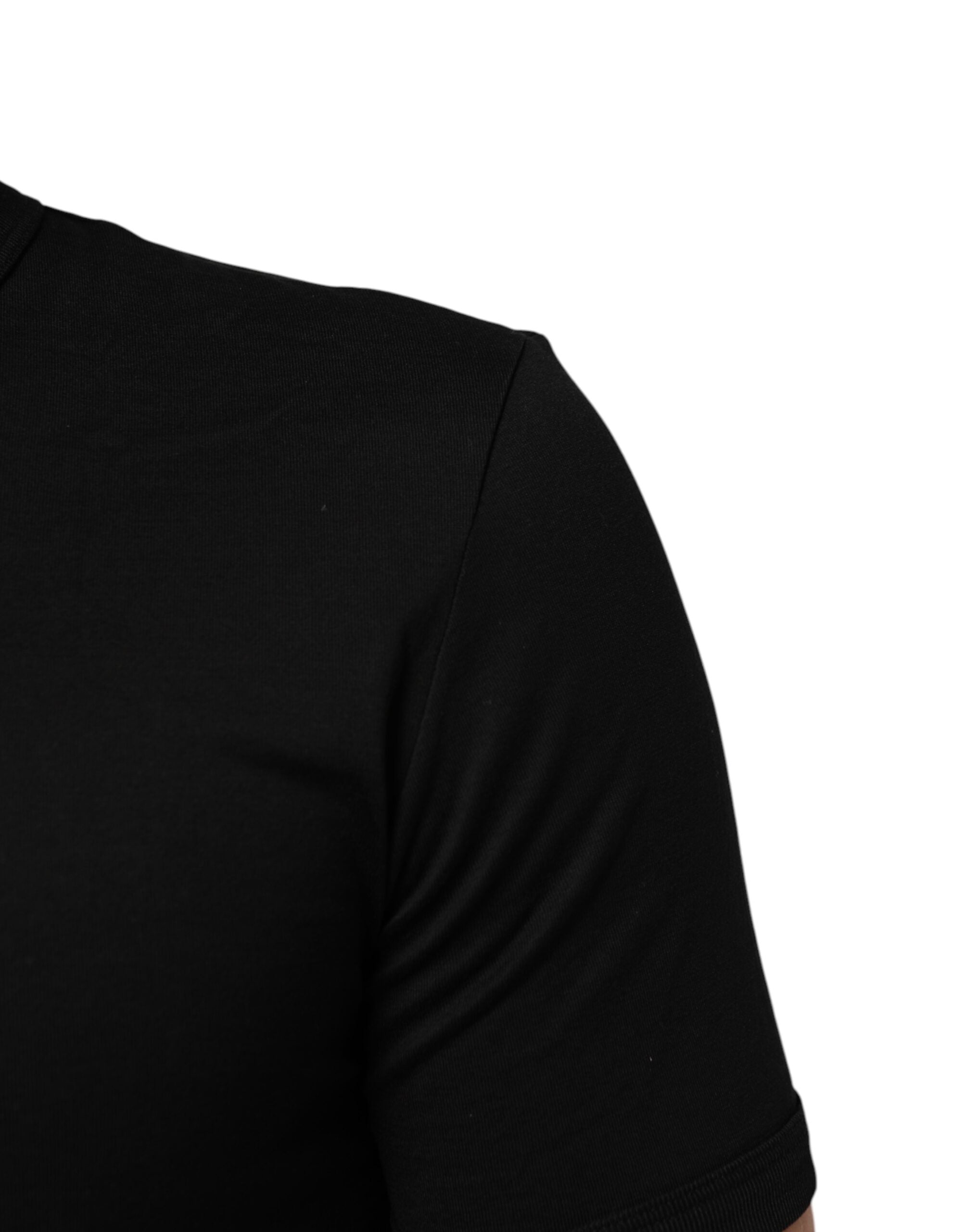 Dolce & Gabbana Schwarzes einfarbiges Baumwoll-T-Shirt mit V-Ausschnitt für Männer