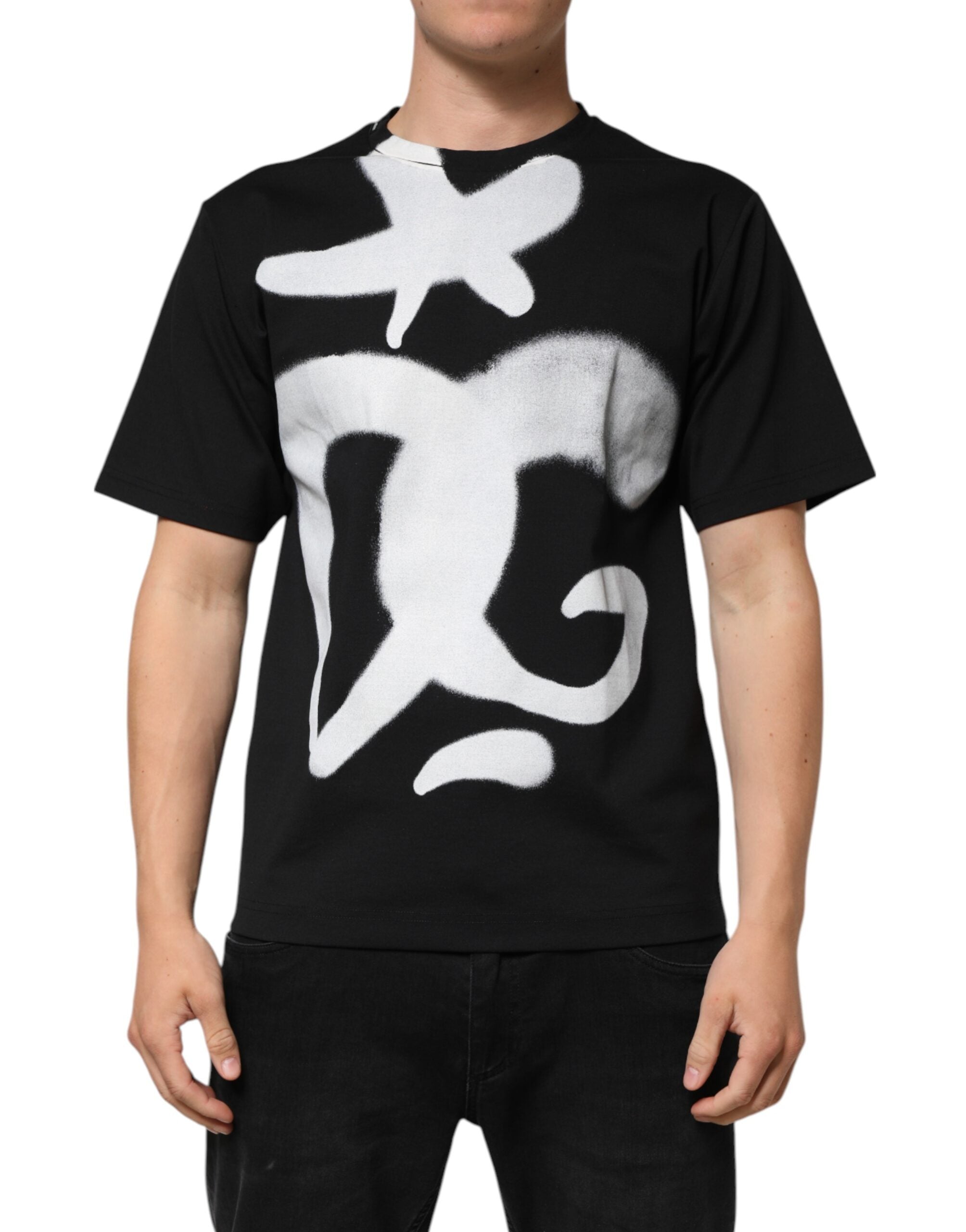 Dolce & Gabbana Schwarzes DG Logo Graffiti T-Shirt aus Baumwolle mit kurzen Ärmeln
