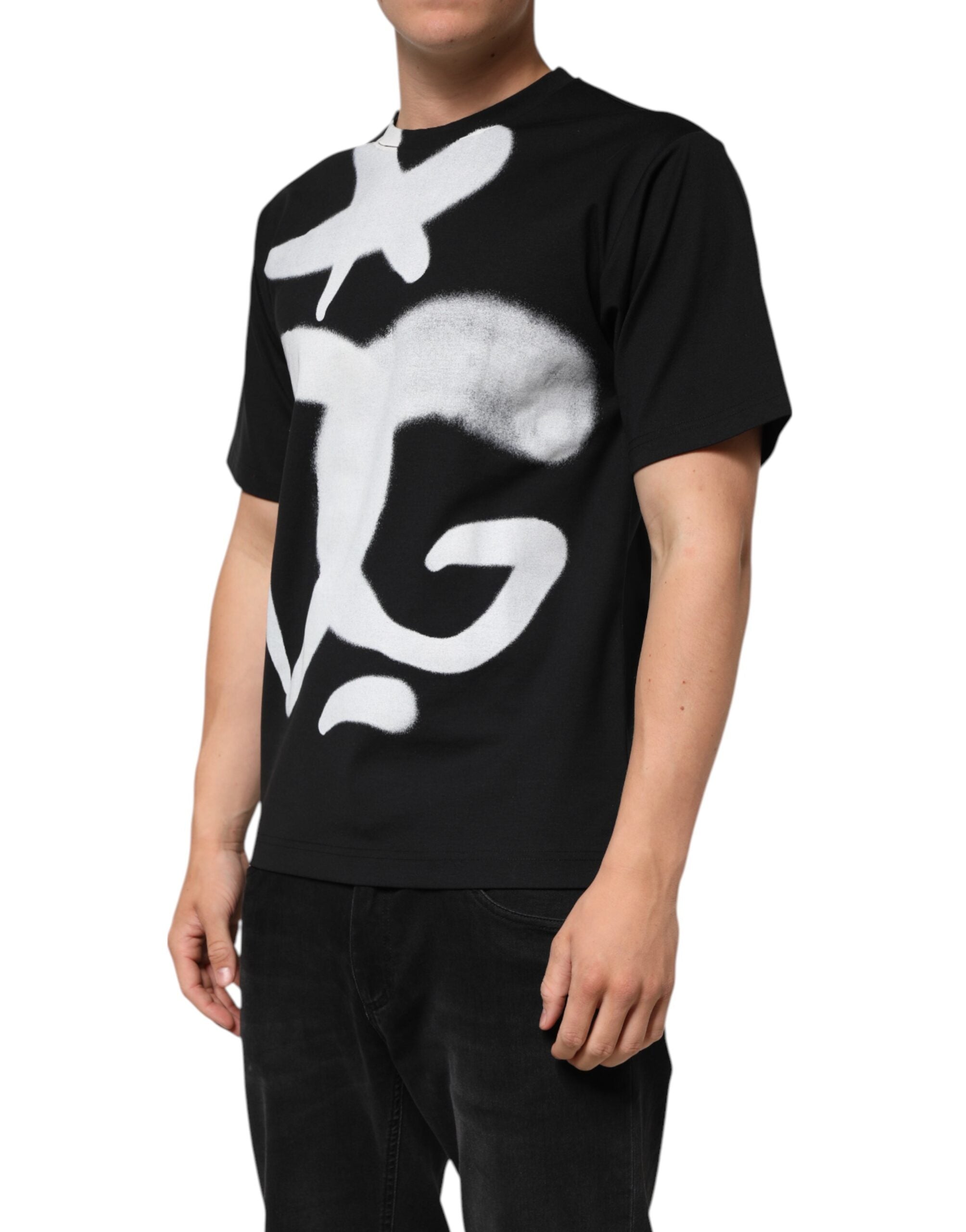 Dolce & Gabbana Schwarzes DG Logo Graffiti T-Shirt aus Baumwolle mit kurzen Ärmeln