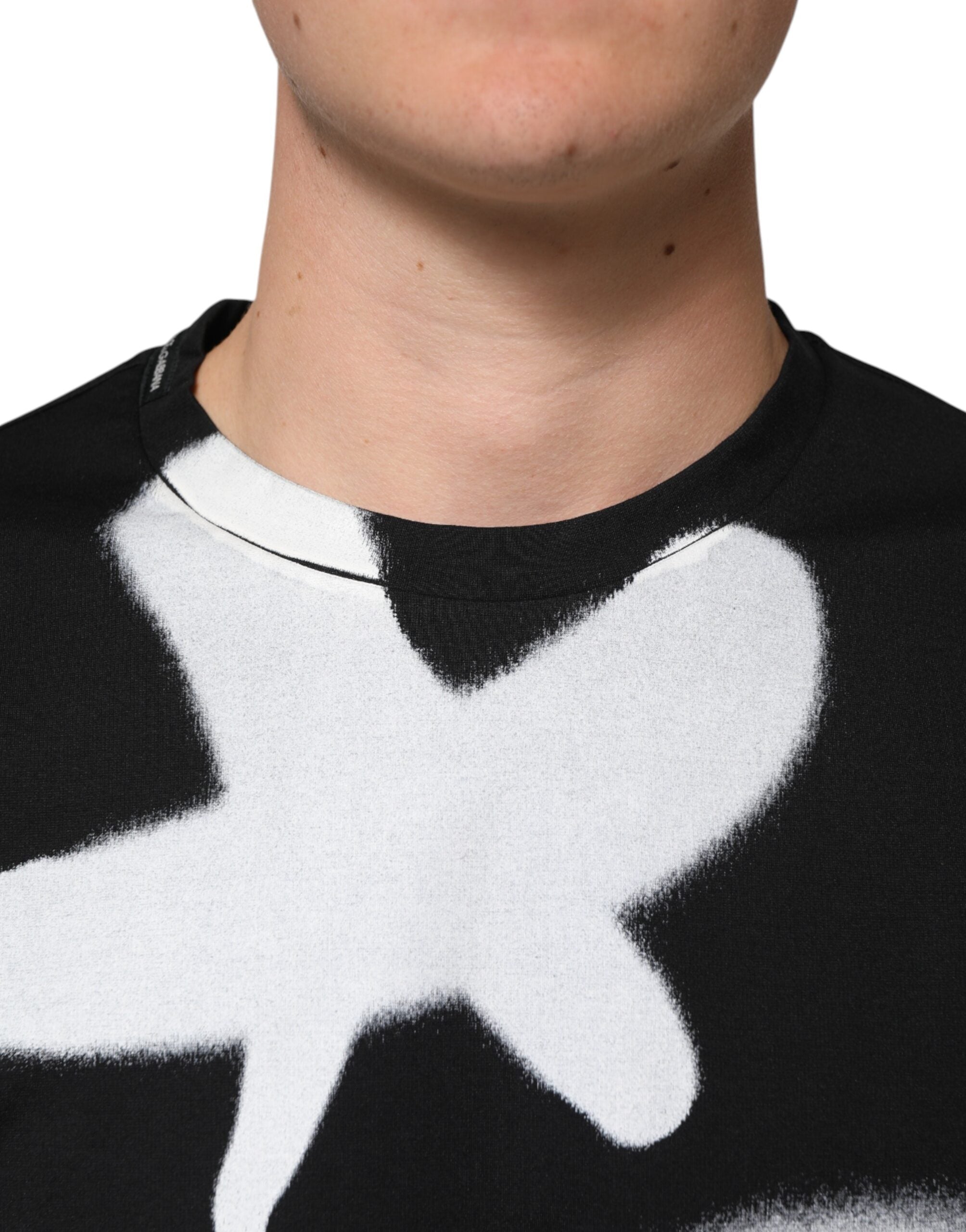 Dolce & Gabbana Schwarzes DG Logo Graffiti T-Shirt aus Baumwolle mit kurzen Ärmeln