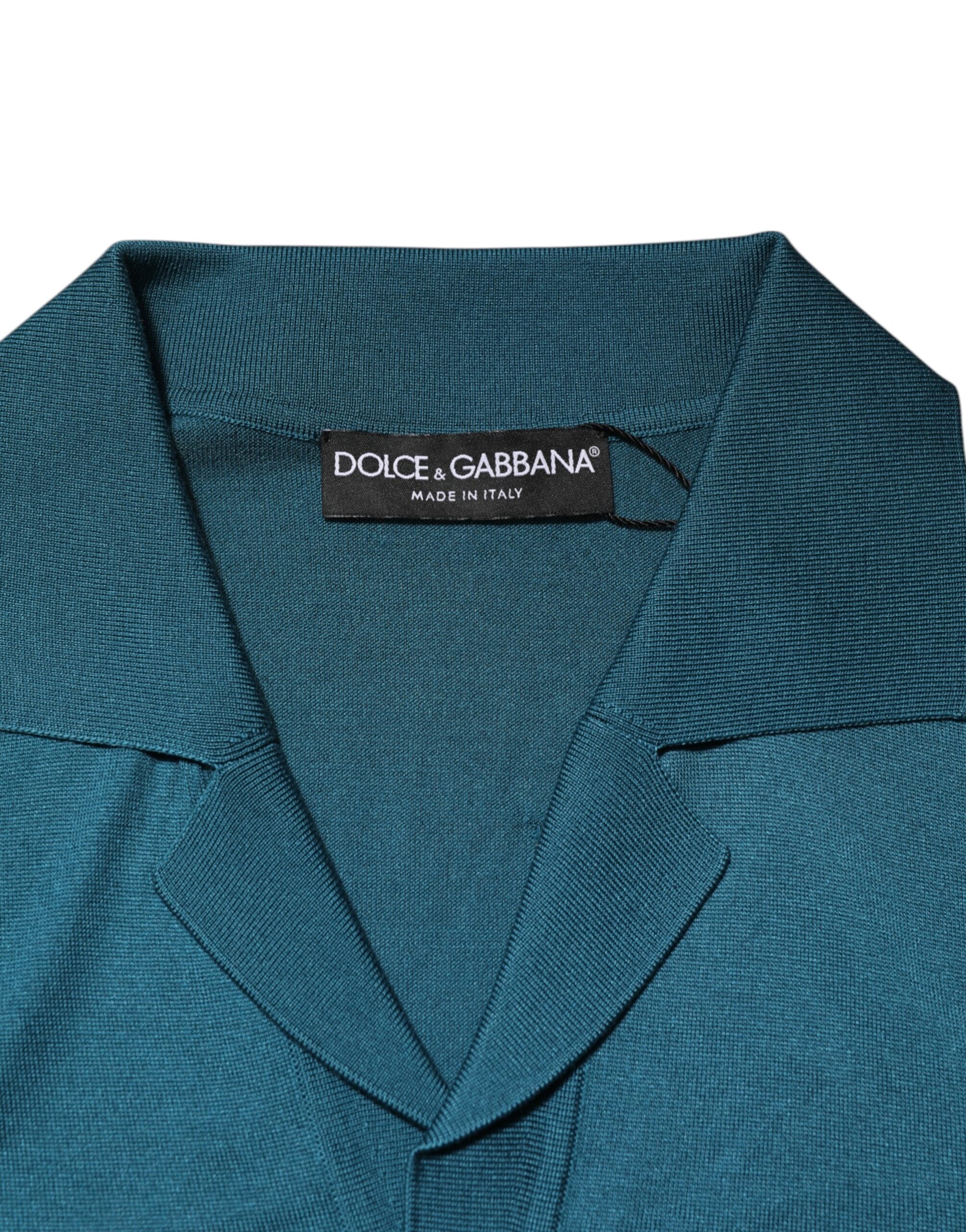 Dolce & Gabbana Blaugrünes Kurzarm-Polo-T-Shirt mit Seidenkragen