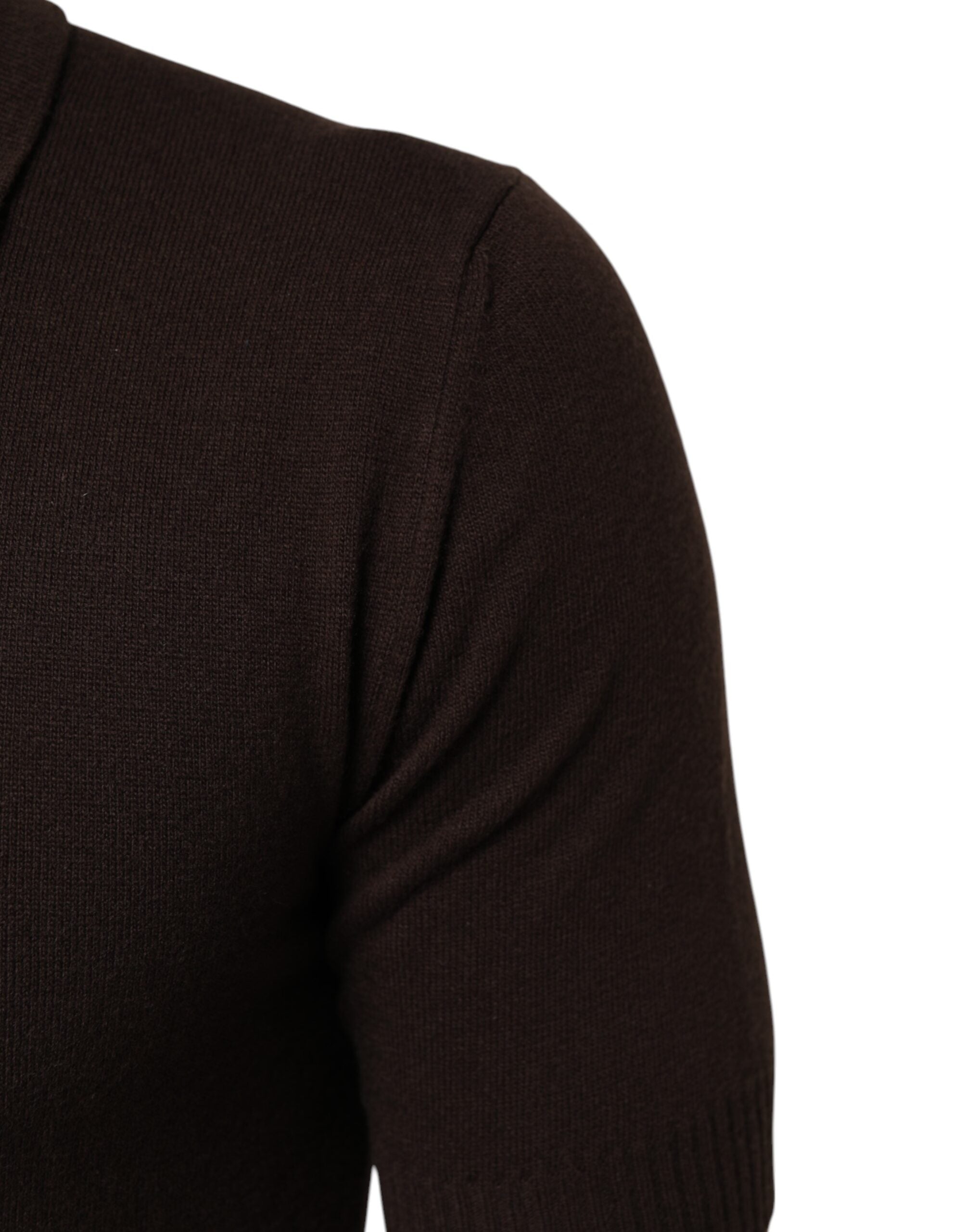 Dolce & Gabbana Braunes Logo besticktes Herren-Polo-T-Shirt aus Wolle