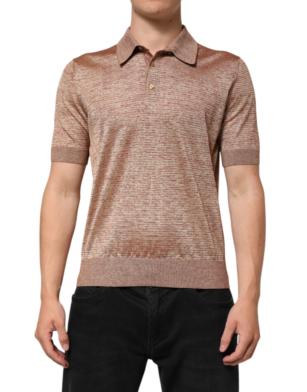 Dolce & Gabbana Bruin Zijden Getextureerd Polo T-shirt met Korte Mouwen