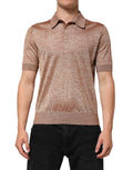 Dolce & Gabbana Bruin Zijden Getextureerd Polo T-shirt met Korte Mouwen