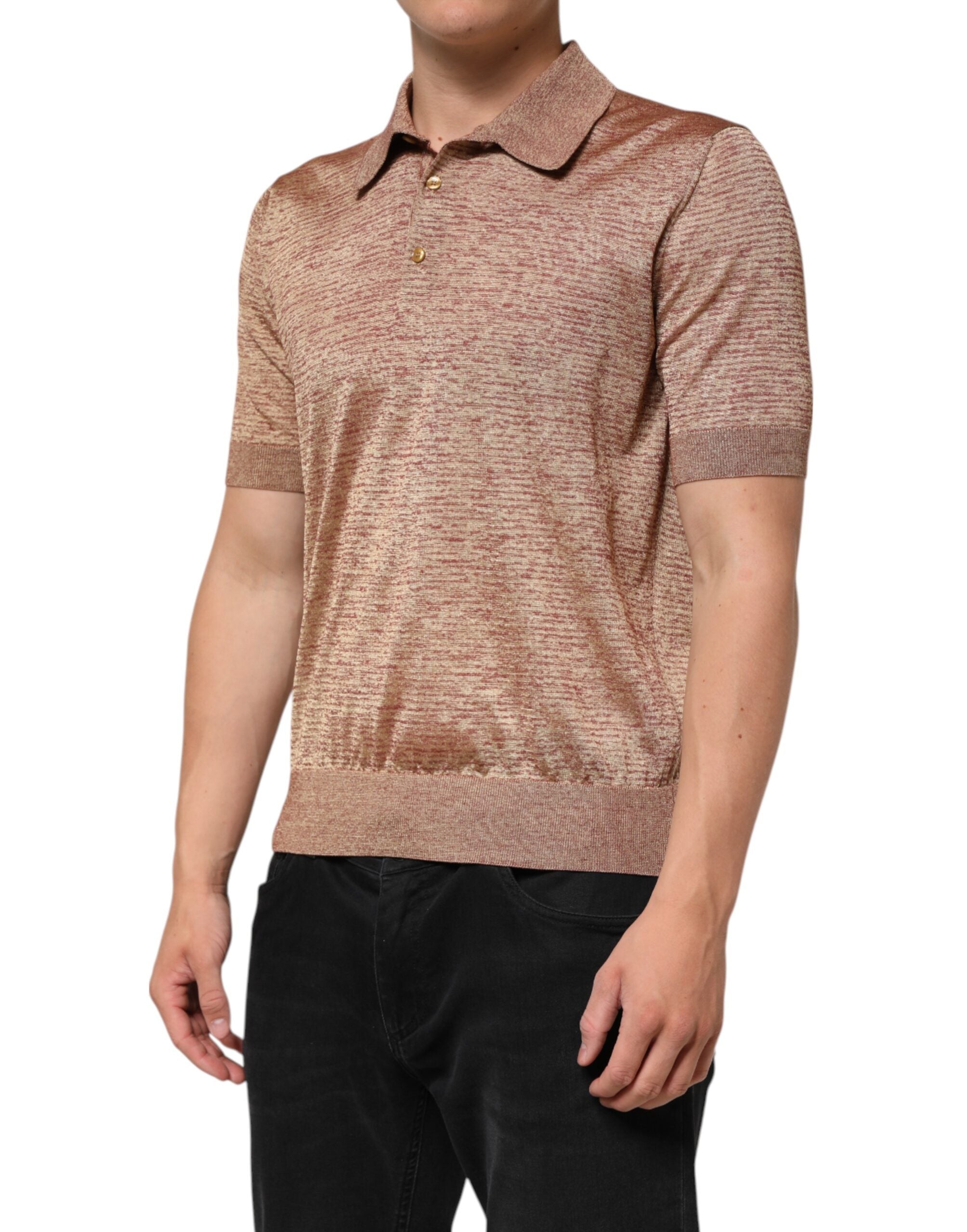 Dolce & Gabbana Braunes kurzärmeliges Polo-Shirt aus strukturierter Seide