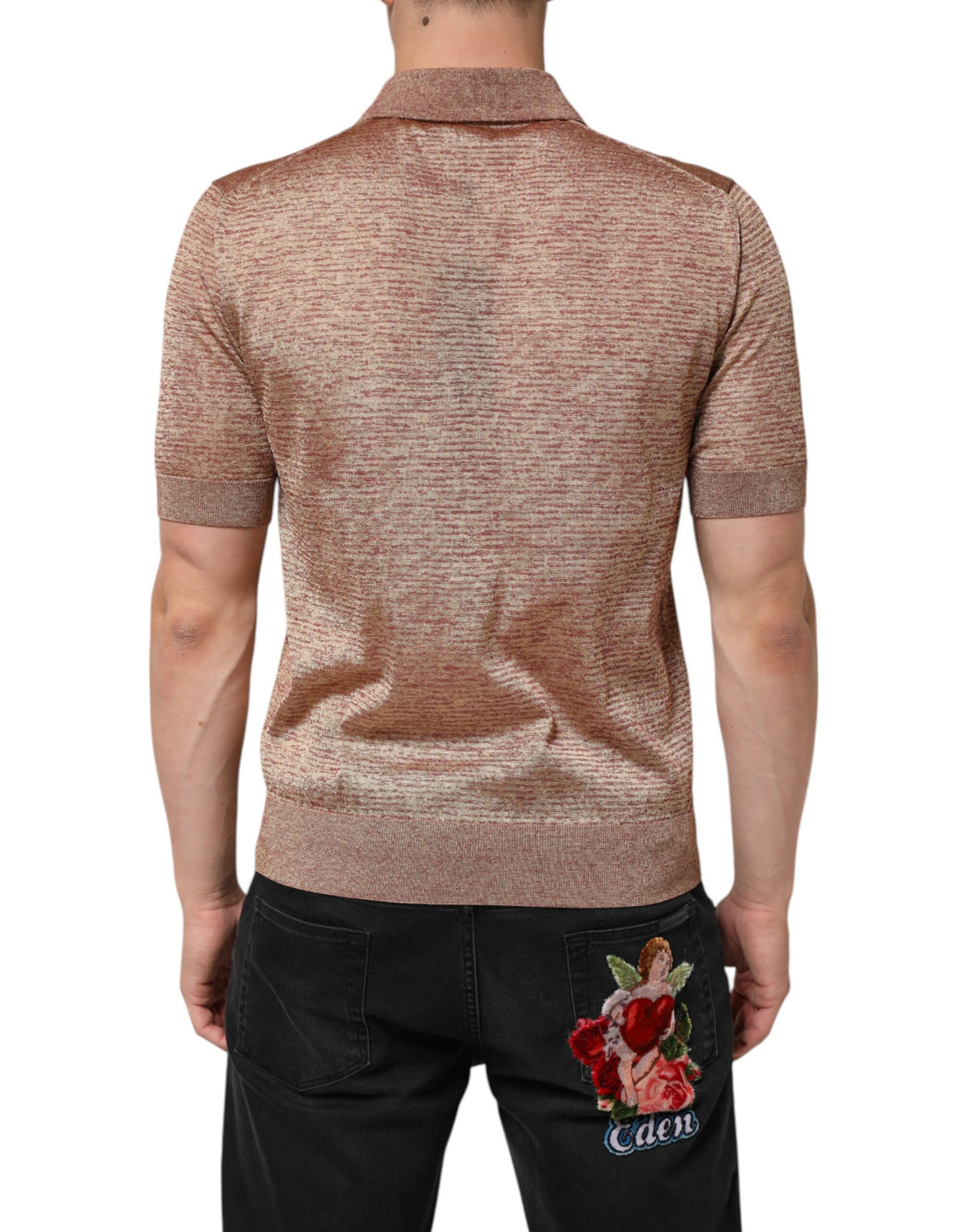 Dolce & Gabbana Bruin Zijden Getextureerd Polo T-shirt met Korte Mouwen