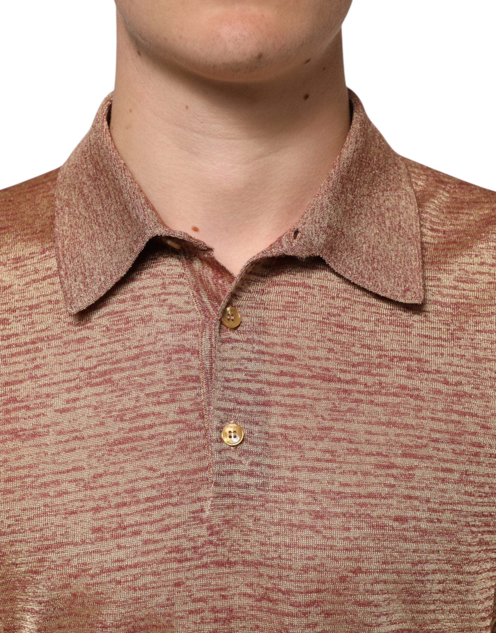 Dolce & Gabbana Braunes kurzärmeliges Polo-Shirt aus strukturierter Seide