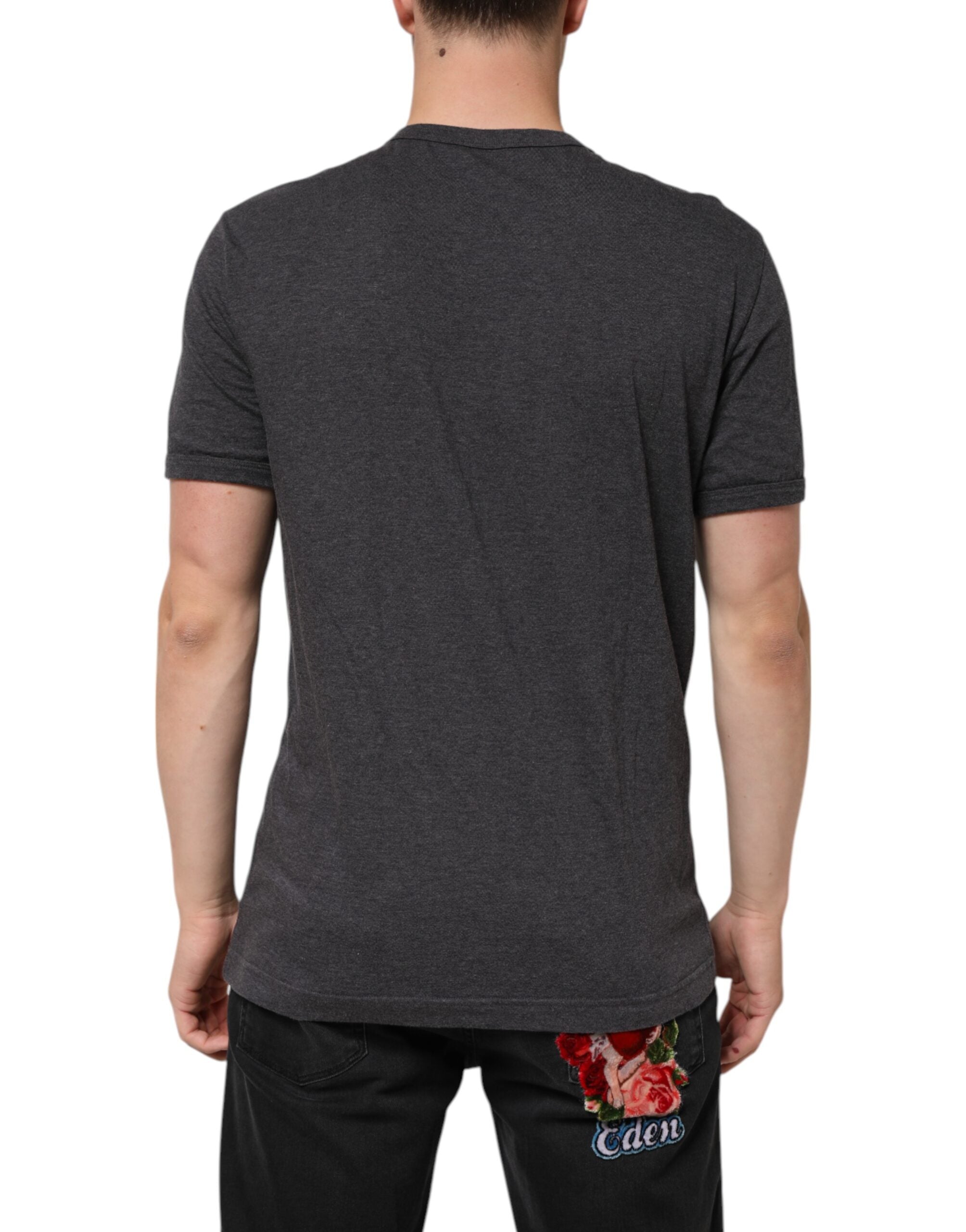 Dolce & Gabbana Schwarzes anthrazitfarbenes DG-Logo V-Ausschnitt Herren-T-Shirt