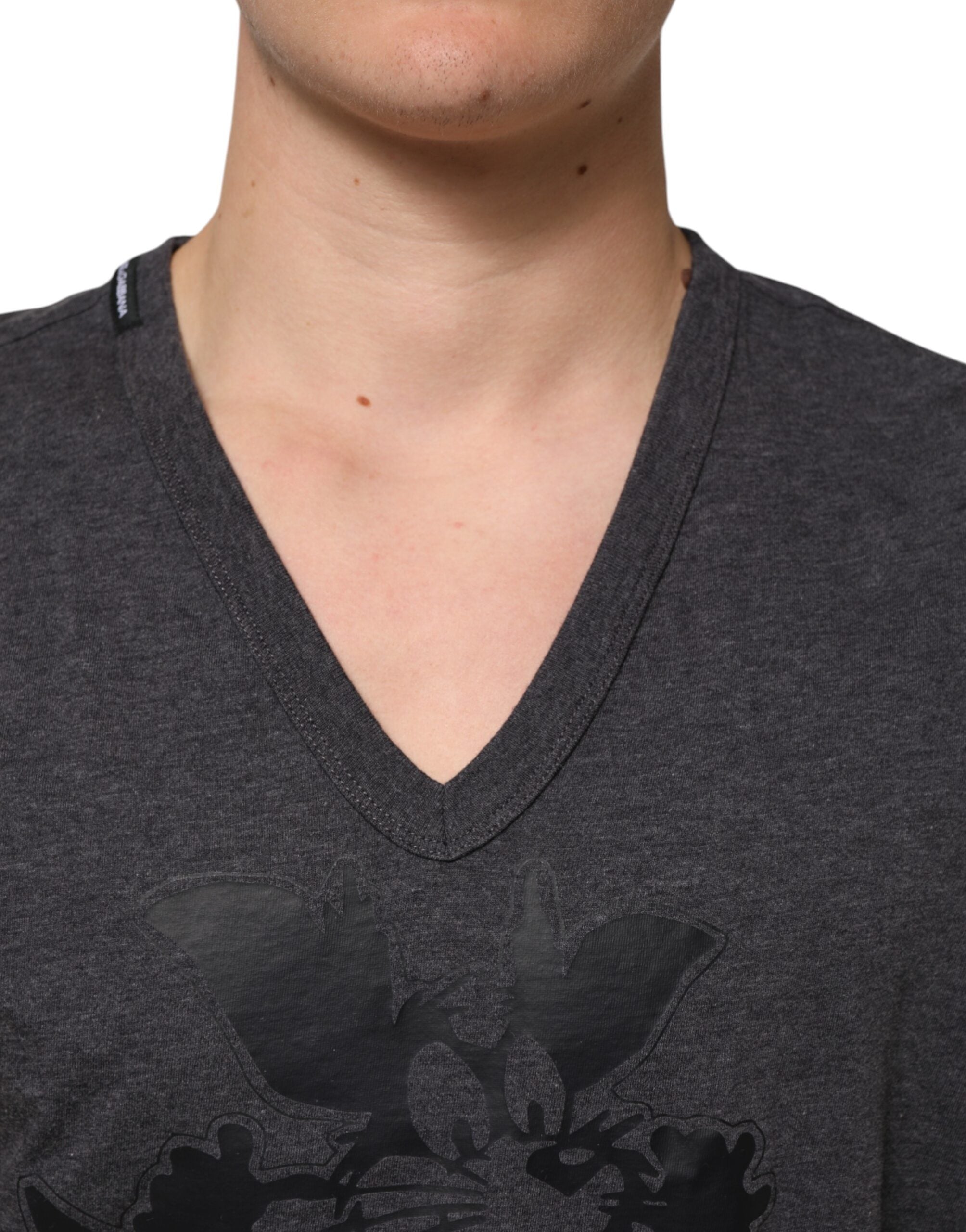 Dolce & Gabbana Schwarzes anthrazitfarbenes DG-Logo V-Ausschnitt Herren-T-Shirt