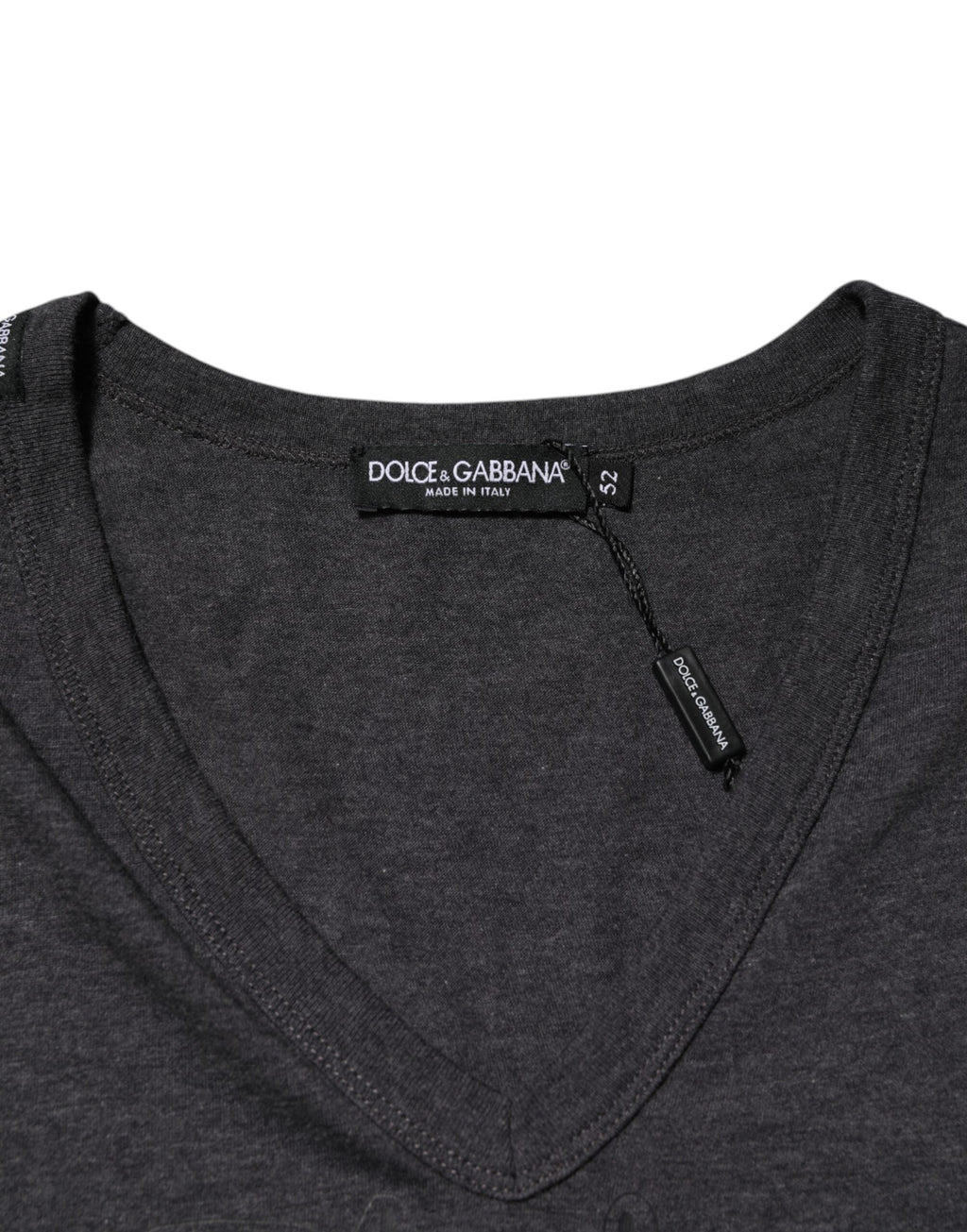 Dolce & Gabbana Schwarzes anthrazitfarbenes DG-Logo V-Ausschnitt Herren-T-Shirt