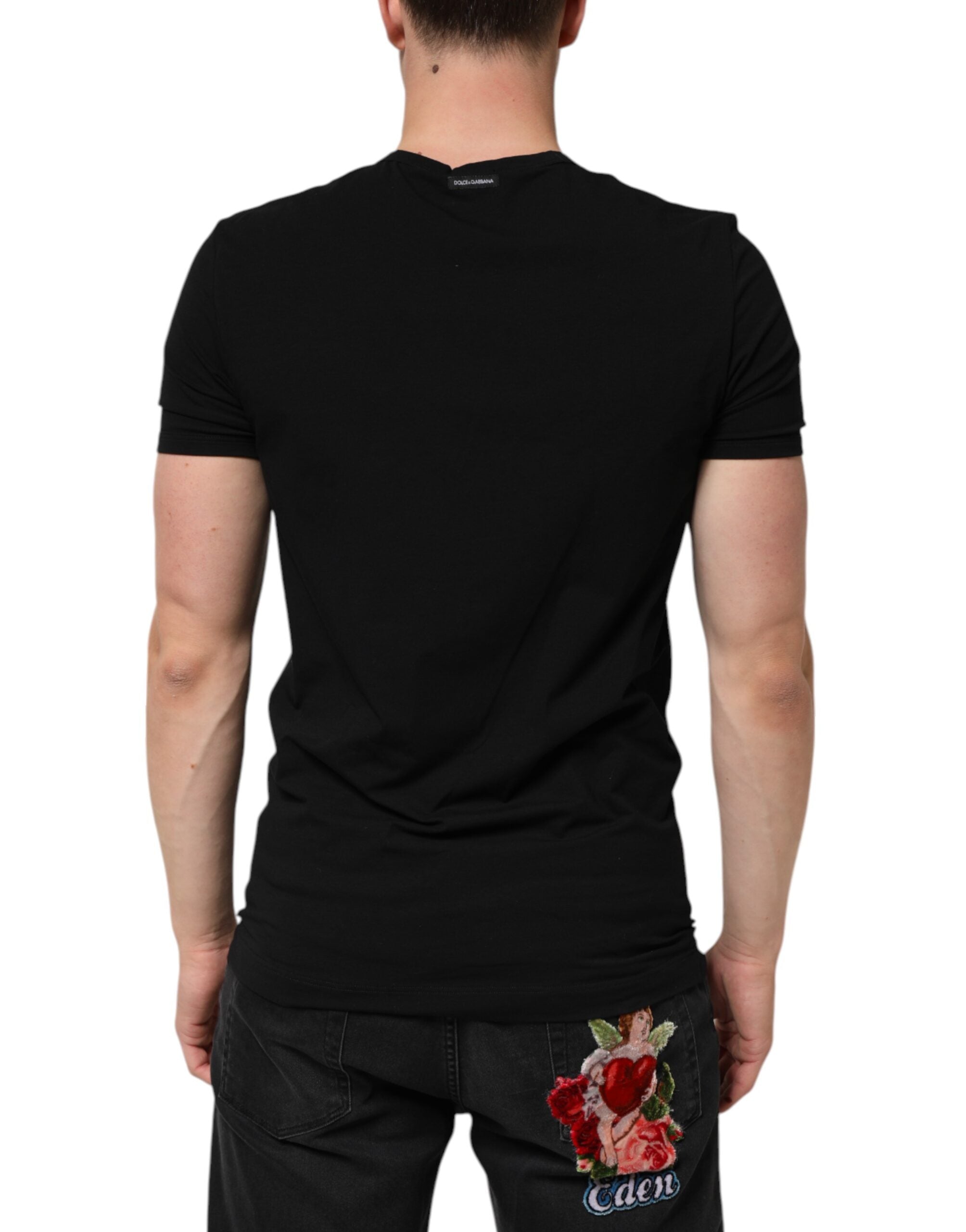 Dolce & Gabbana Schwarzes Baumwoll-T-Shirt mit V-Ausschnitt für Männer