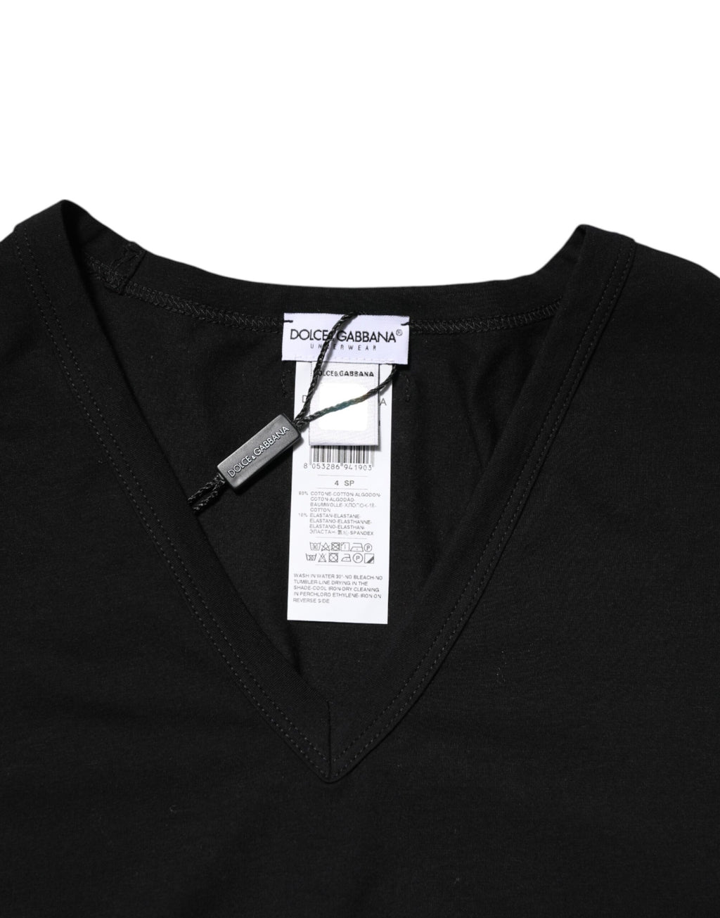Dolce & Gabbana Schwarzes Baumwoll-T-Shirt mit V-Ausschnitt für Männer