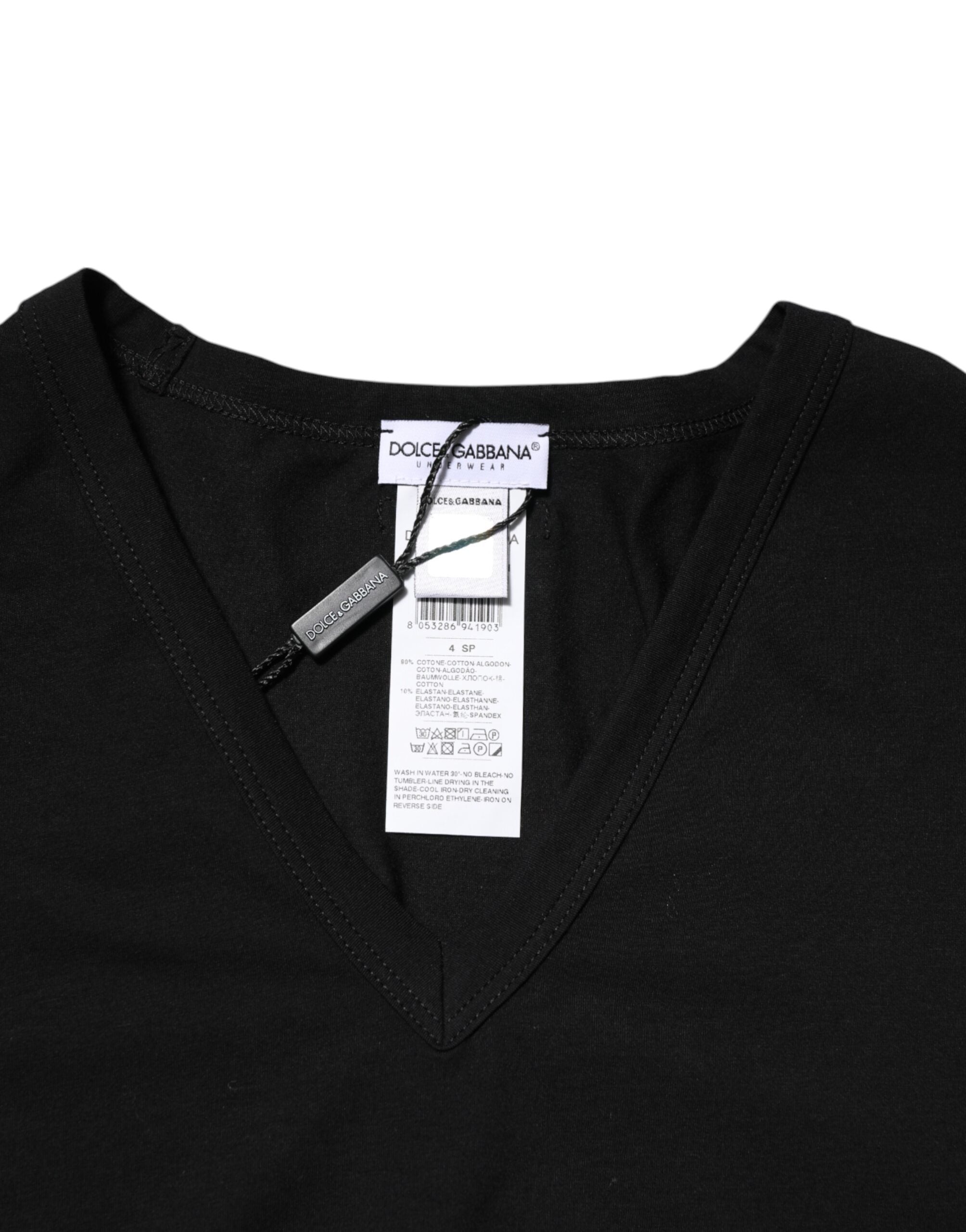 Dolce & Gabbana Schwarzes Baumwoll-T-Shirt mit V-Ausschnitt für Männer