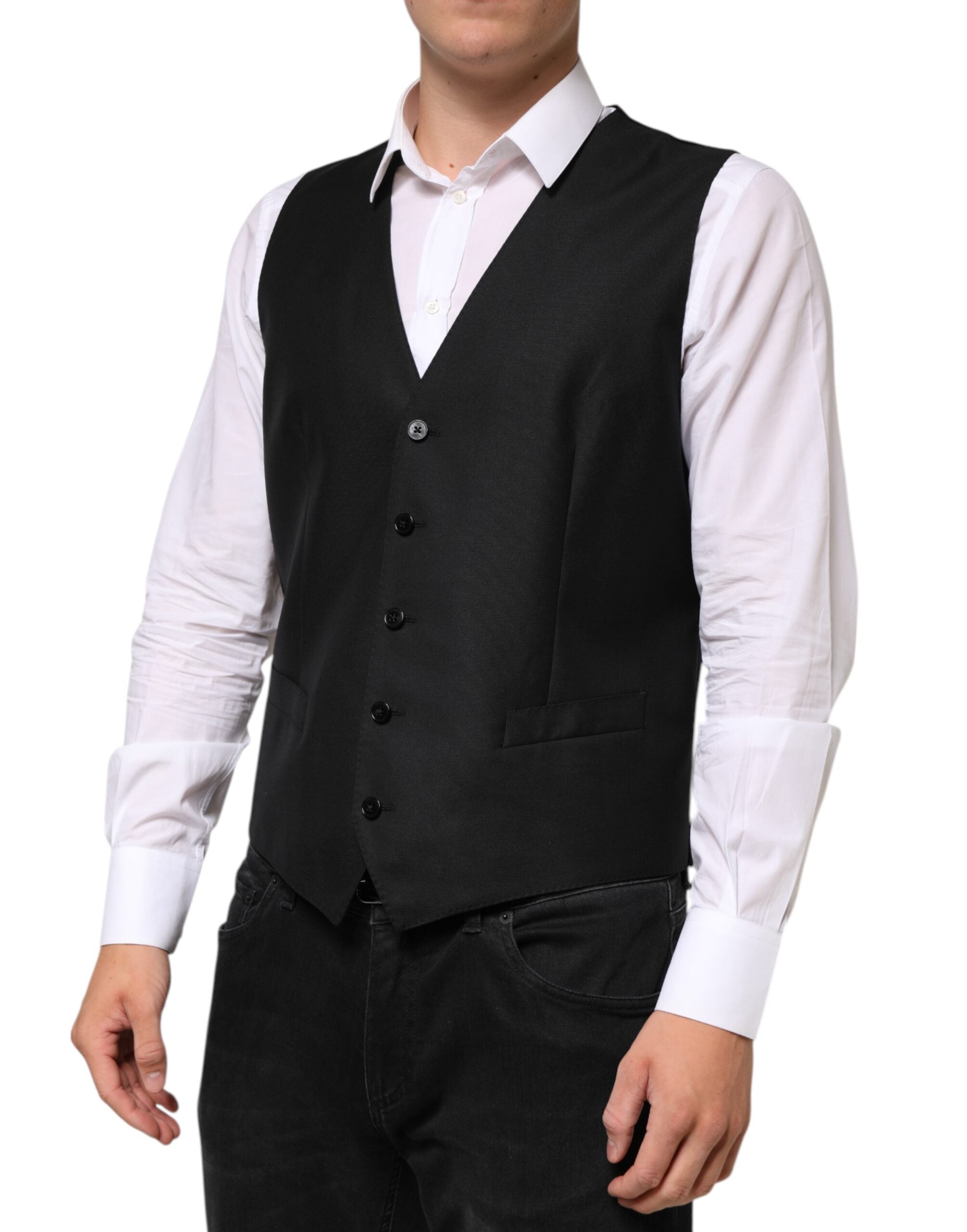 Dolce & Gabbana Schwarz Wolle Kleid Formal Männer Weste Weste