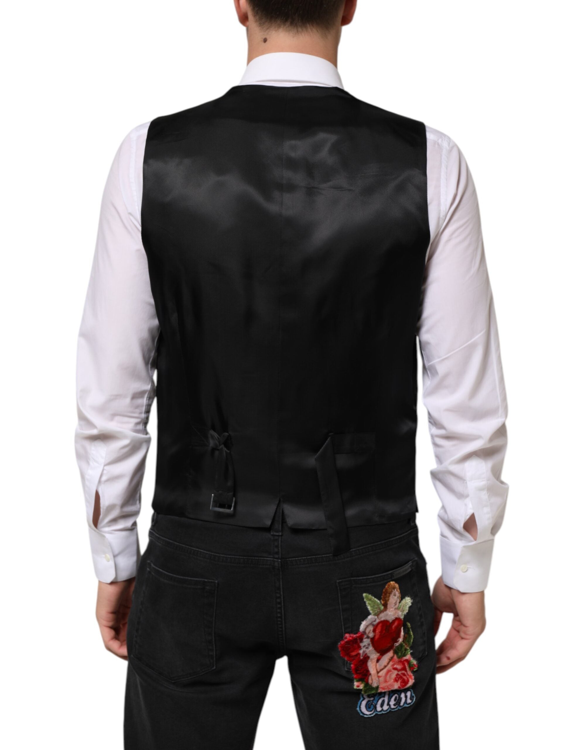 Dolce & Gabbana Schwarz Wolle Kleid Formal Männer Weste Weste