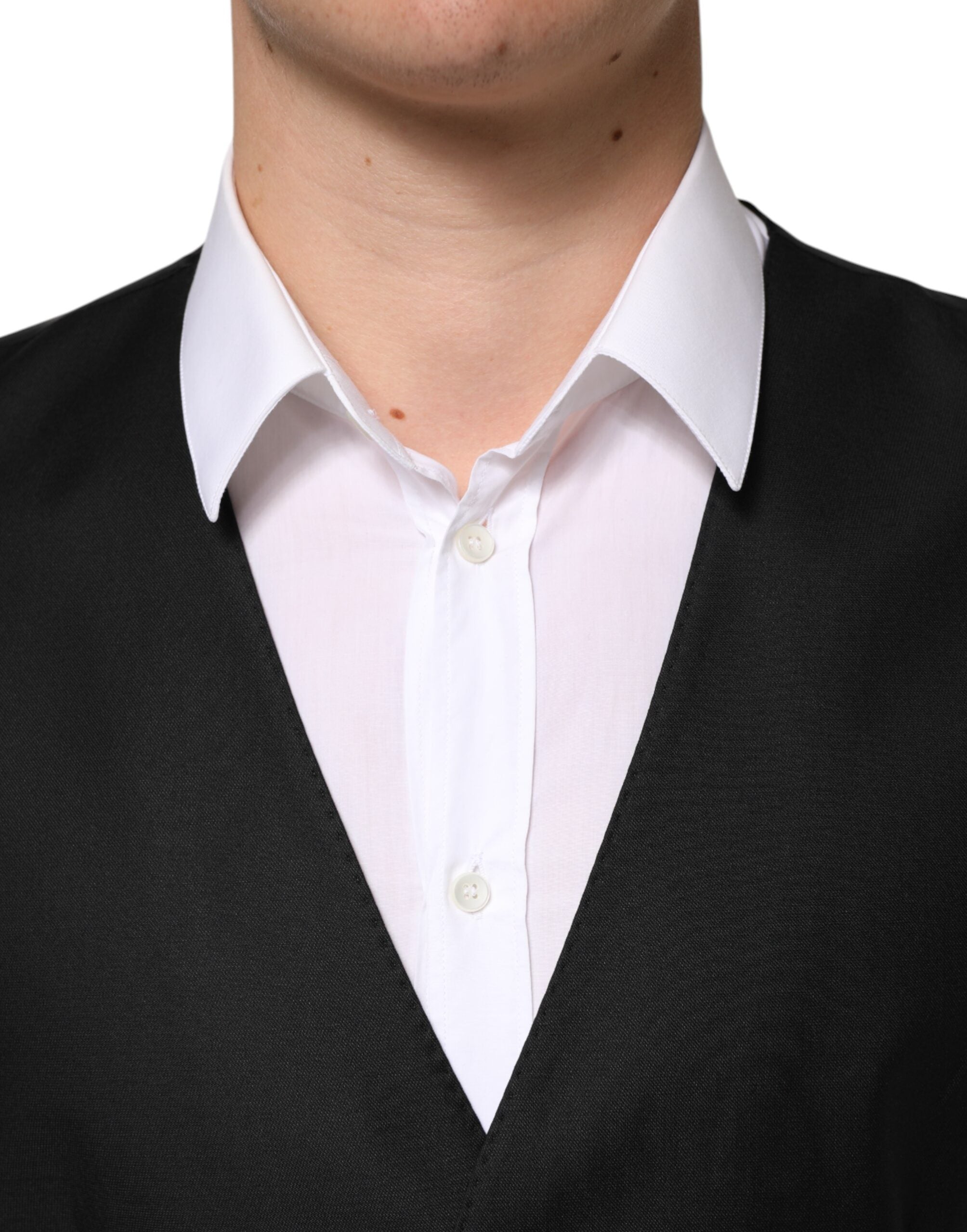 Dolce & Gabbana Schwarz Wolle Kleid Formal Männer Weste Weste