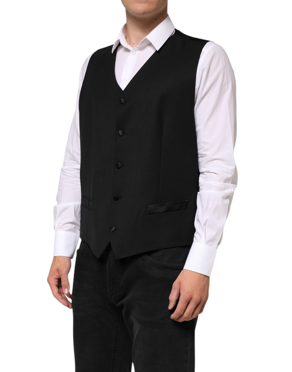 Dolce & Gabbana Schwarz Wolle Kleid Formal Männer Weste Weste