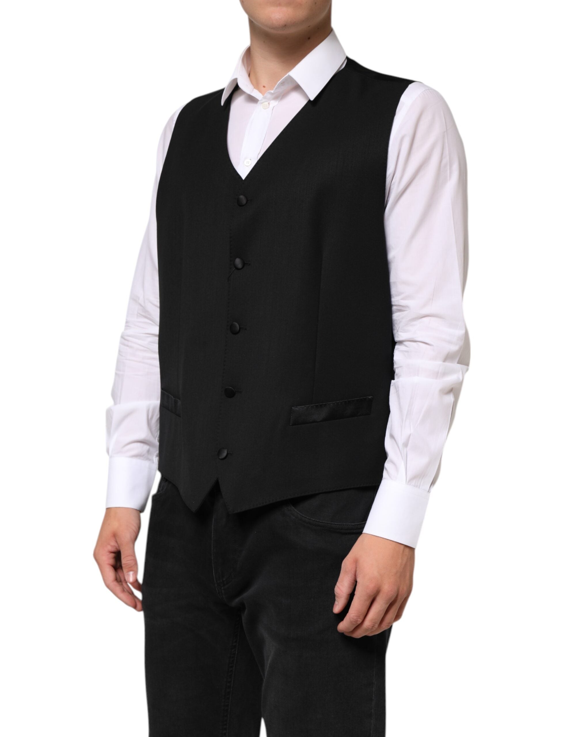 Dolce & Gabbana Schwarz Wolle Kleid Formal Männer Weste Weste
