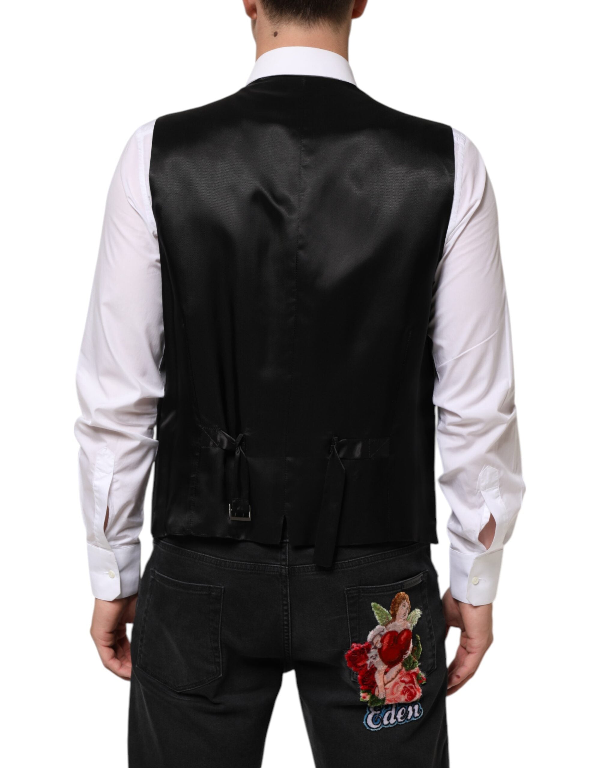 Dolce & Gabbana Schwarz Wolle Kleid Formal Männer Weste Weste