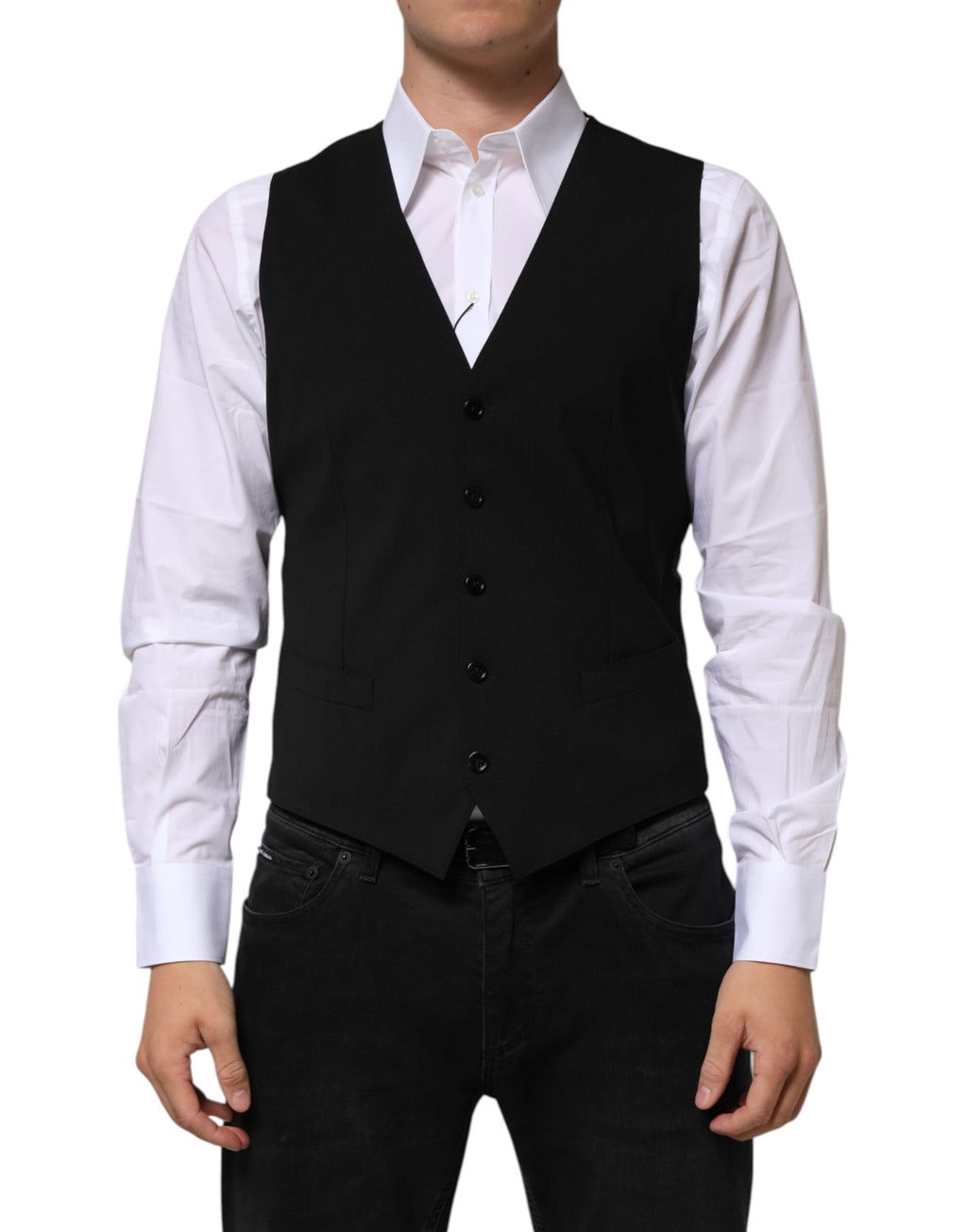 Dolce & Gabbana Schwarz Wolle Kleid Formal Männer Weste Weste