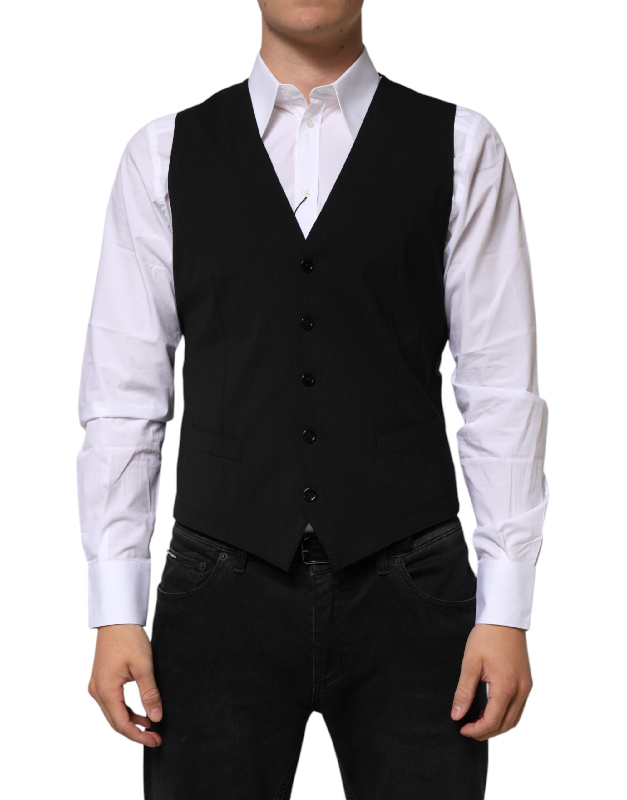Dolce & Gabbana Schwarz Wolle Kleid Formal Männer Weste Weste
