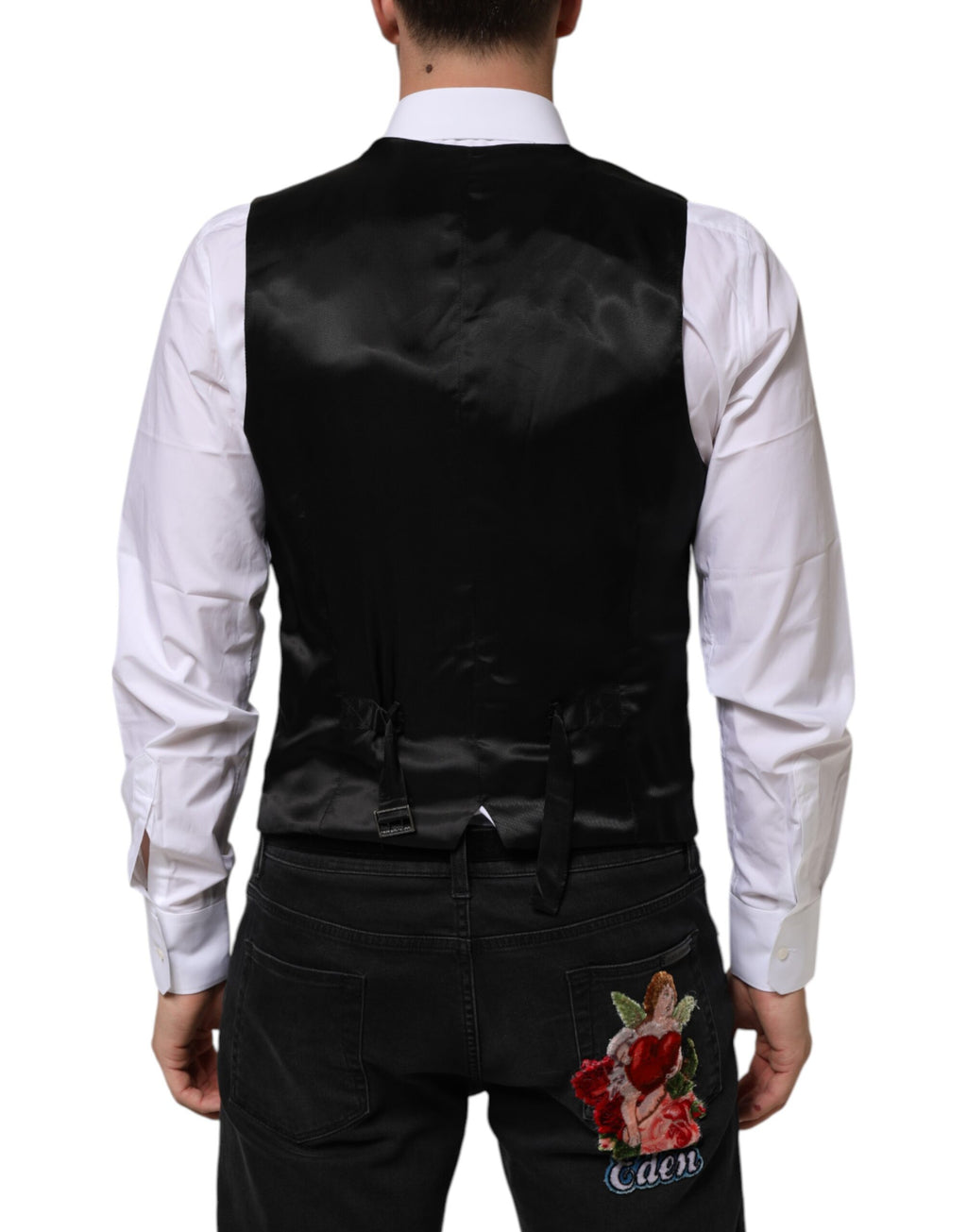 Dolce & Gabbana Schwarz Wolle Kleid Formal Männer Weste Weste