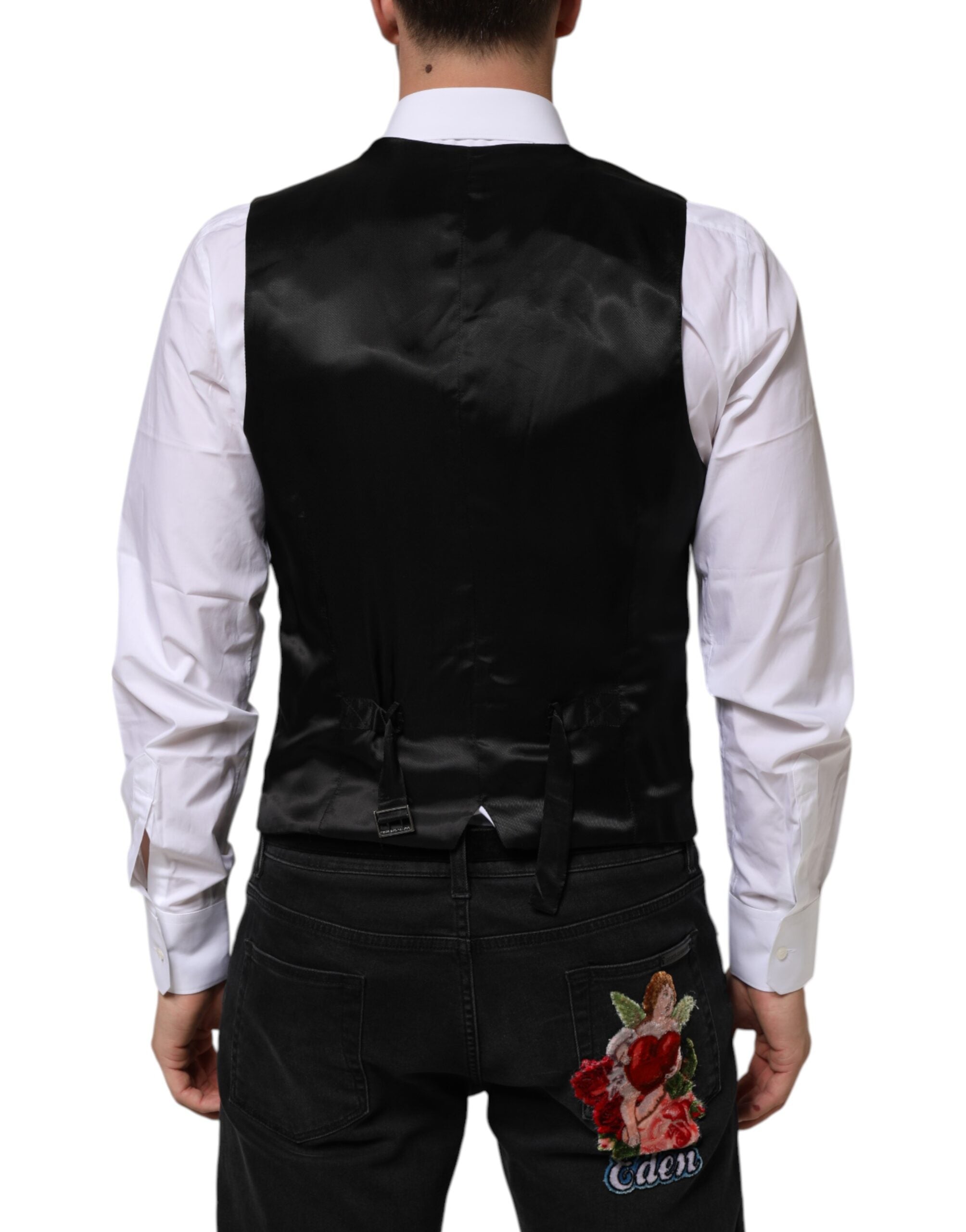 Dolce & Gabbana Schwarz Wolle Kleid Formal Männer Weste Weste