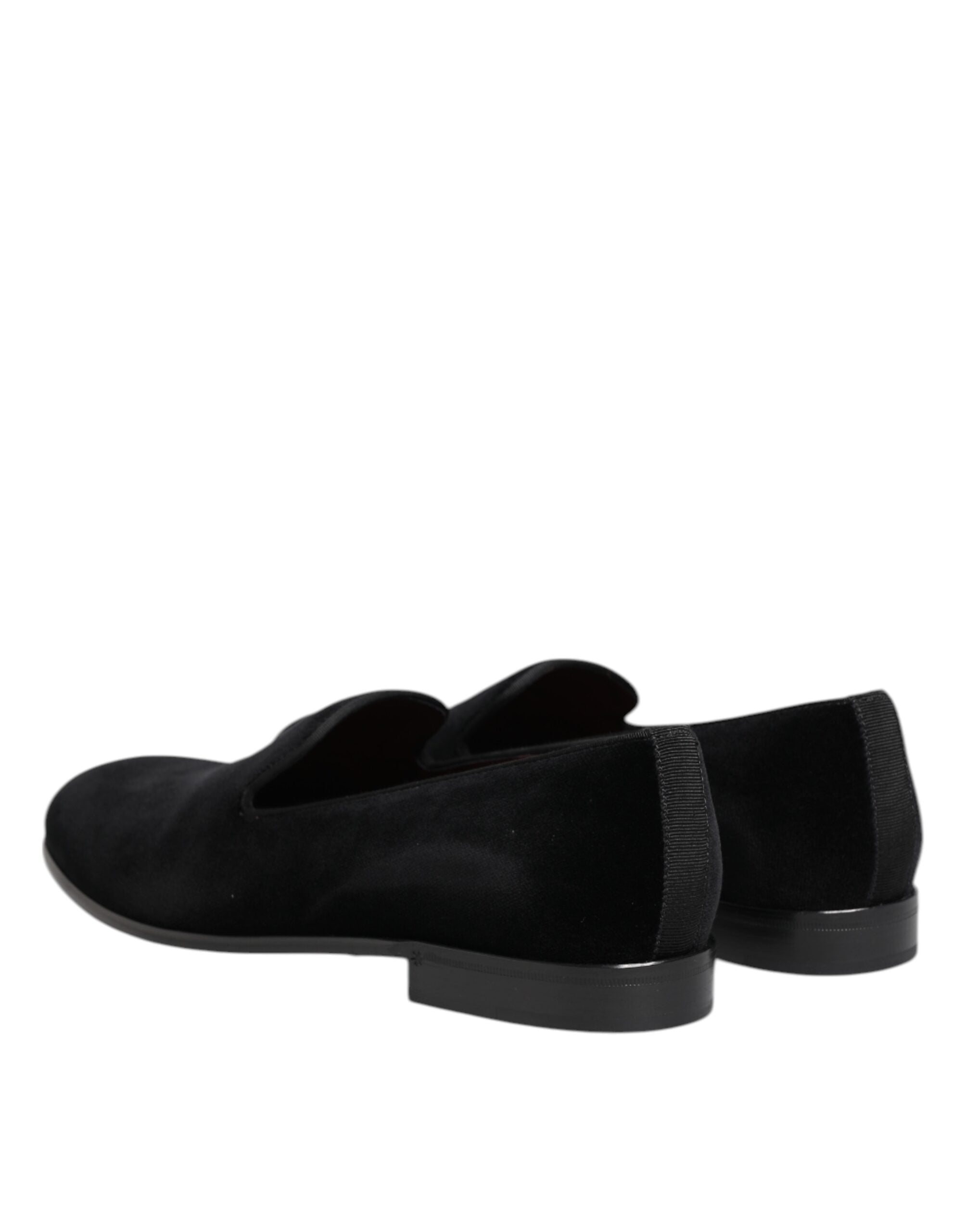 Dolce & Gabbana Schwarzer Samt Slip On Männer Loafers Formelle Schuhe