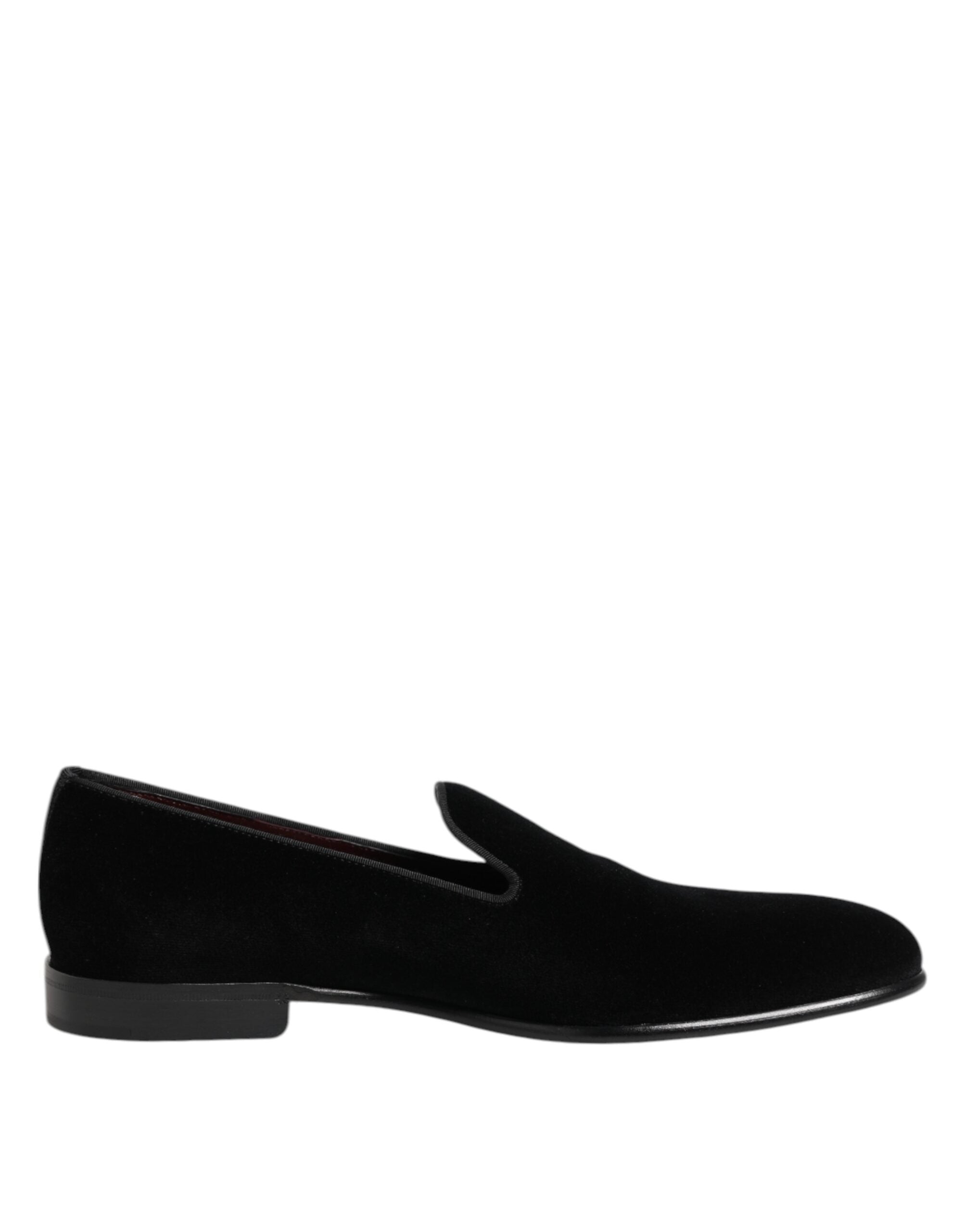 Dolce & Gabbana Schwarzer Samt Slip On Männer Loafers Formelle Schuhe