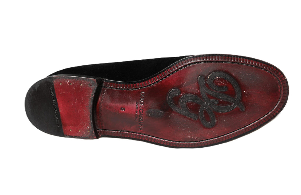Dolce & Gabbana Schwarzer Samt Slip On Männer Loafers Formelle Schuhe