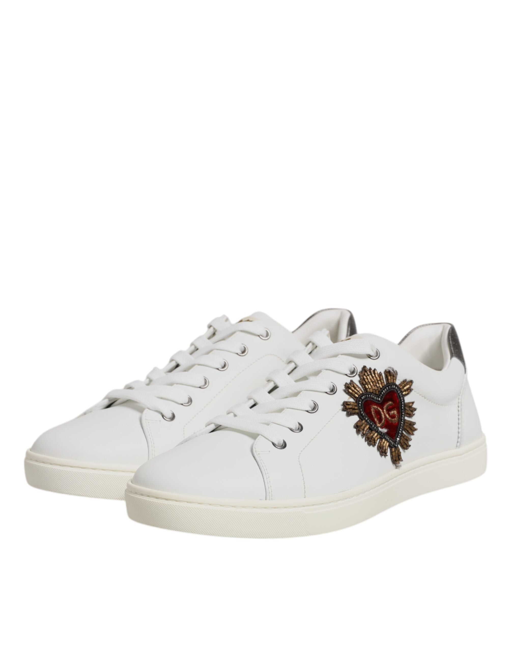 Dolce & Gabbana Weiß Silber Sacred Heart Männer Turnschuhe Schuhe