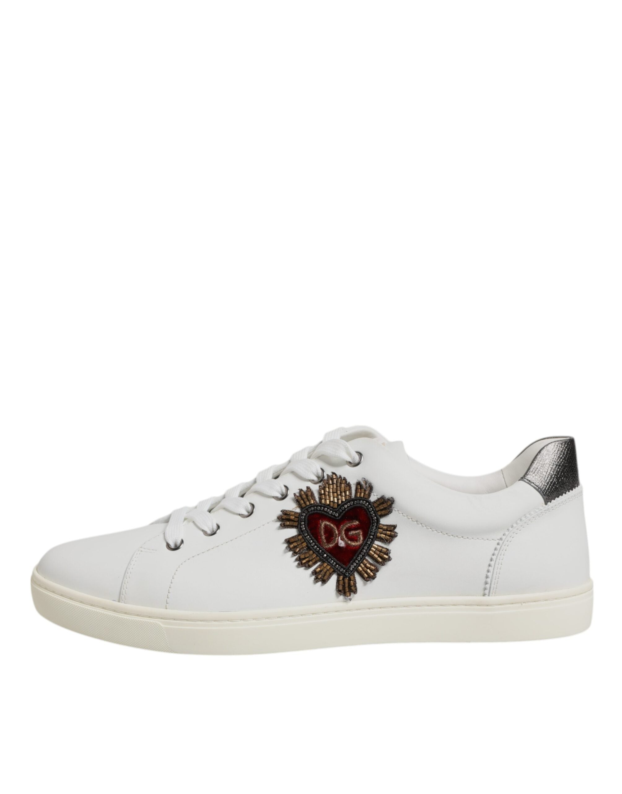 Dolce & Gabbana Weiß Silber Sacred Heart Männer Turnschuhe Schuhe