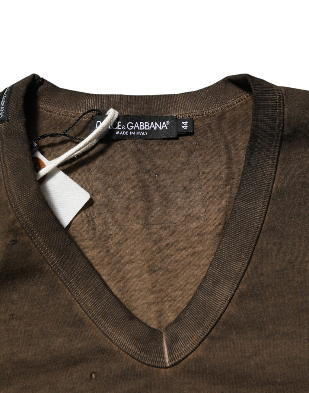 Dolce & Gabbana Dunkelbraunes T-Shirt mit zerfetztem Logo aus Baumwolle für Männer