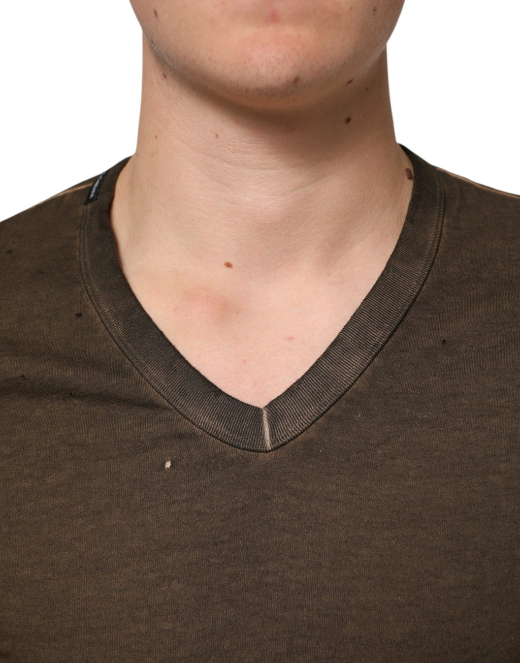 Dolce & Gabbana Dunkelbraunes T-Shirt mit zerfetztem Logo aus Baumwolle für Männer