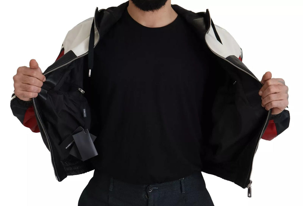 Dolce & Gabbana Schwarze Leder-Blousonjacke mit Kapuze