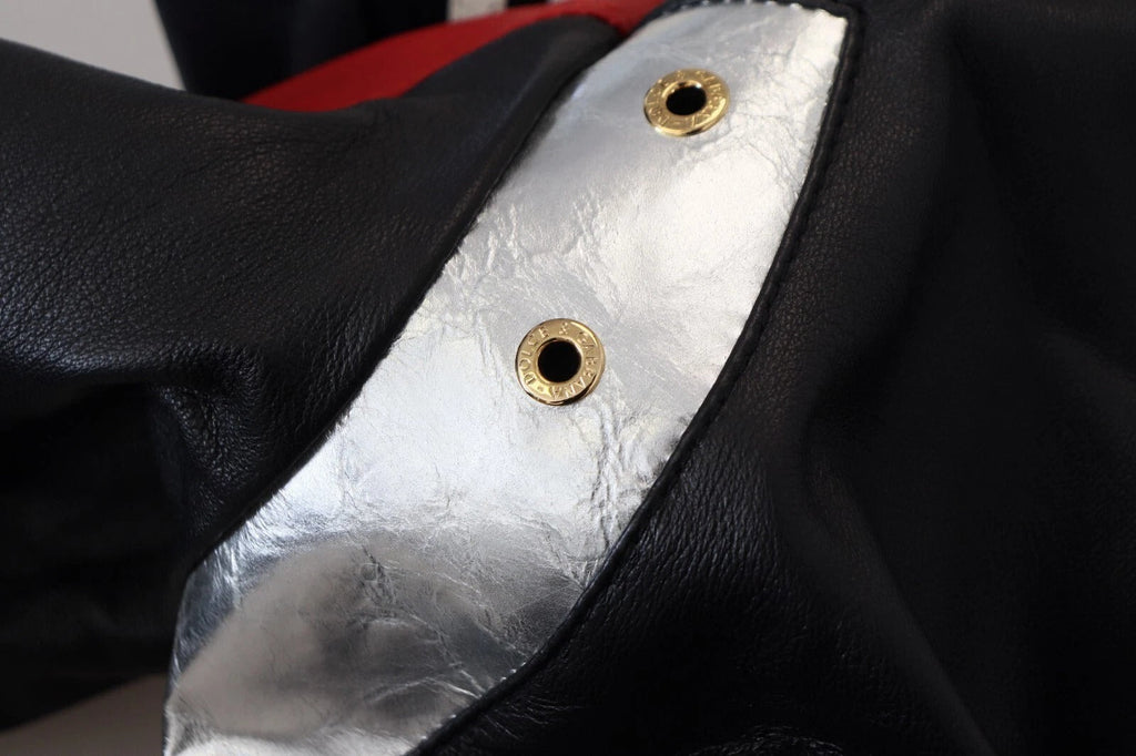 Dolce & Gabbana Schwarze Leder-Blousonjacke mit Kapuze