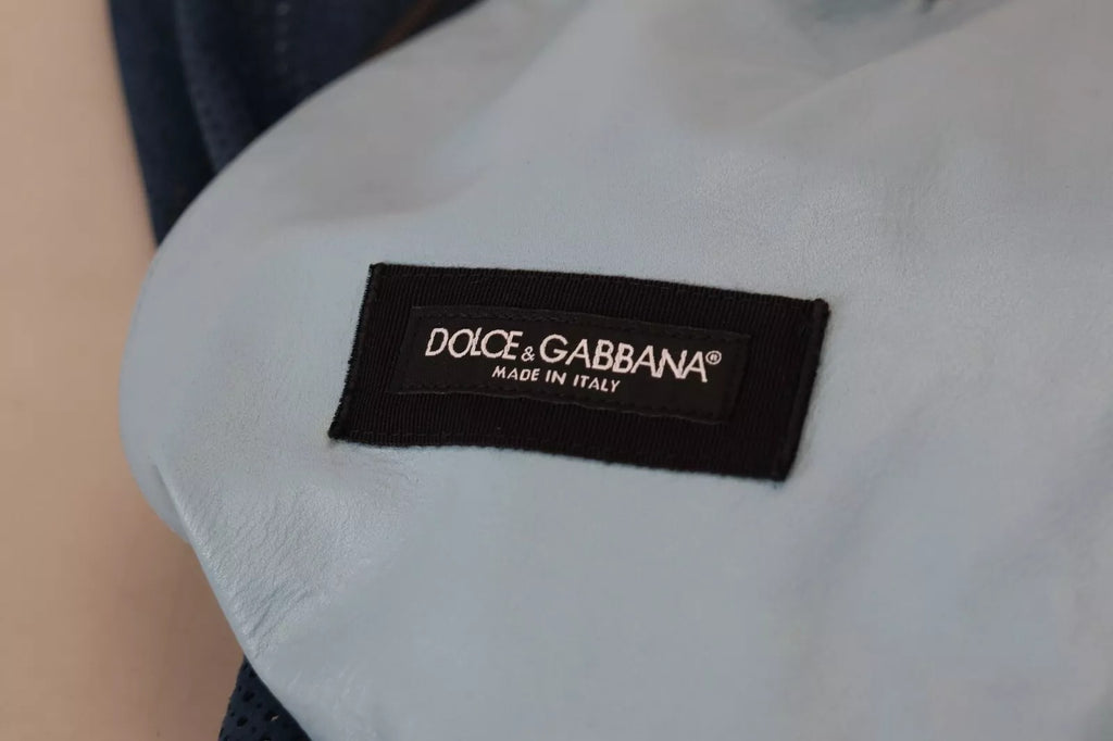 Dolce & Gabbana Perforierte Jacke mit durchgehendem Reißverschluss aus blauem Leder