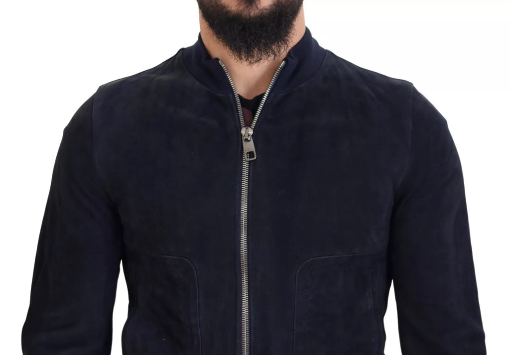Dolce & Gabbana Dunkelblaue Wildleder-Lammfell-Blouson-Jacke